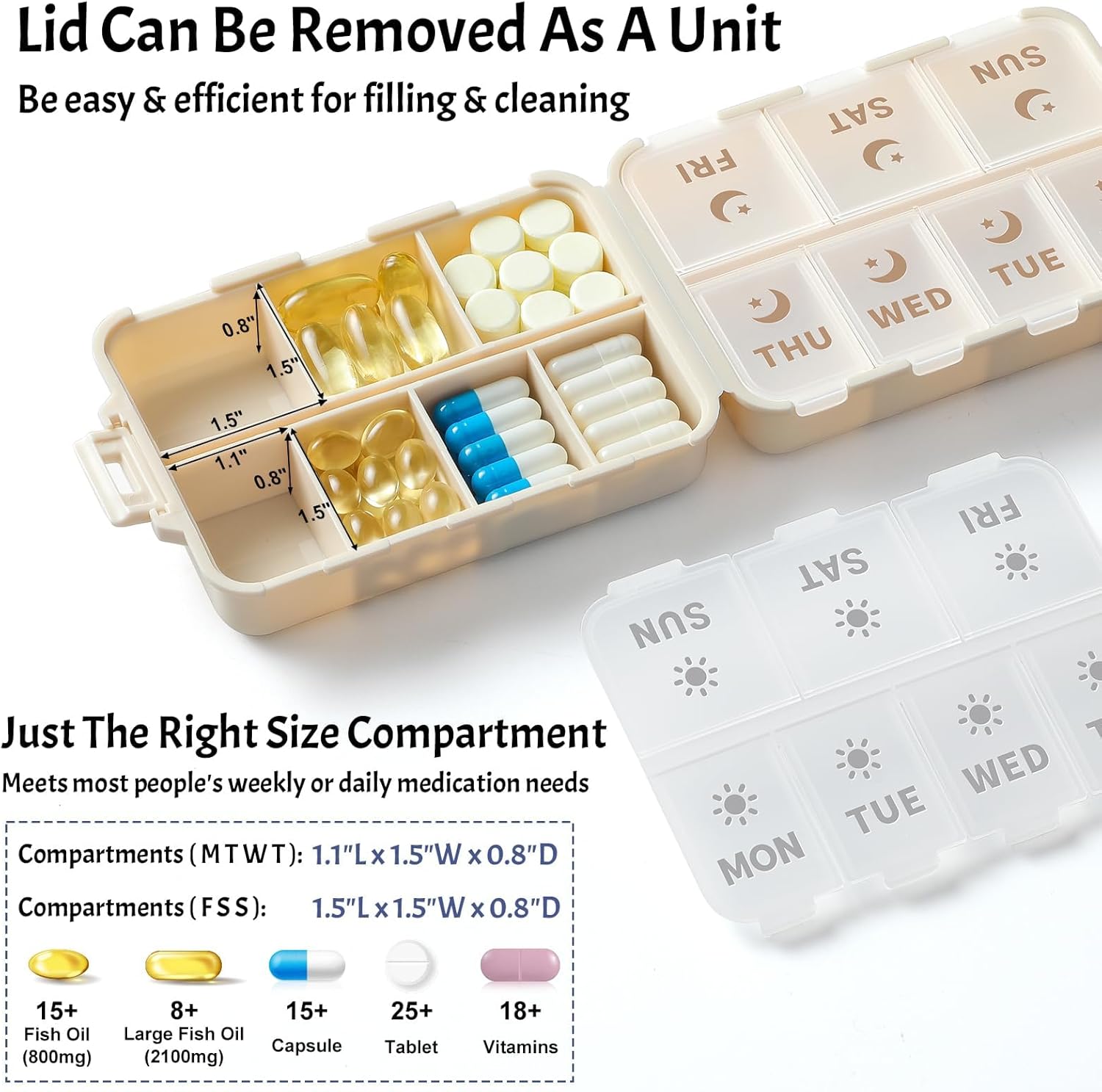 NEW Foldable & Double Protection Portable Weekly Pill Organizer 2 Times A Day with Etched Labels, AM PM 7 Week Medicine Box, Daily Travel Case Holder Dispenser for Vitamin, Supplement - Khaki - Image 4
