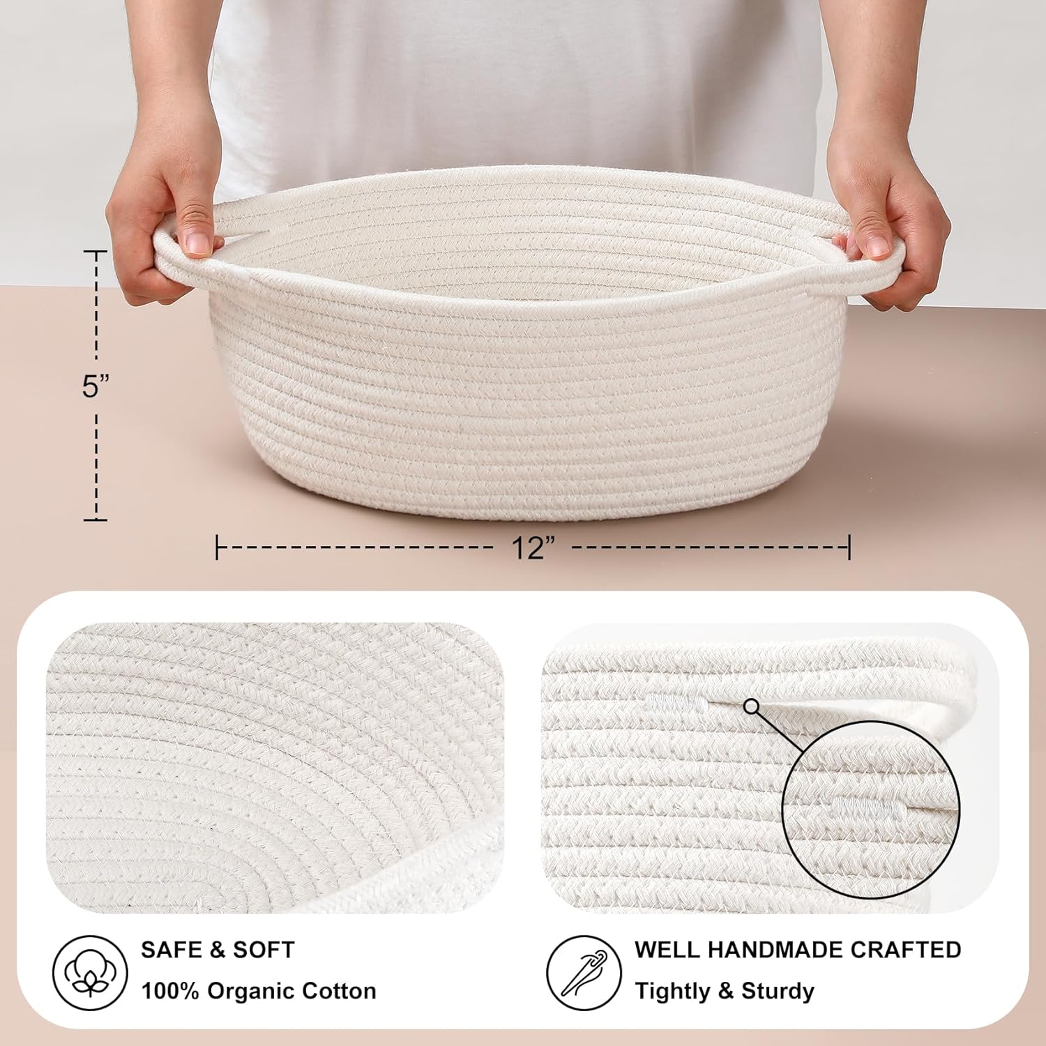 2 Pack Small Woven Basket with Gift Bags and Ribbons, Empty Decorative Chest Box, Cute Baby for Nursery, Cotton Rope Room Shelf Storage Handles, All 12