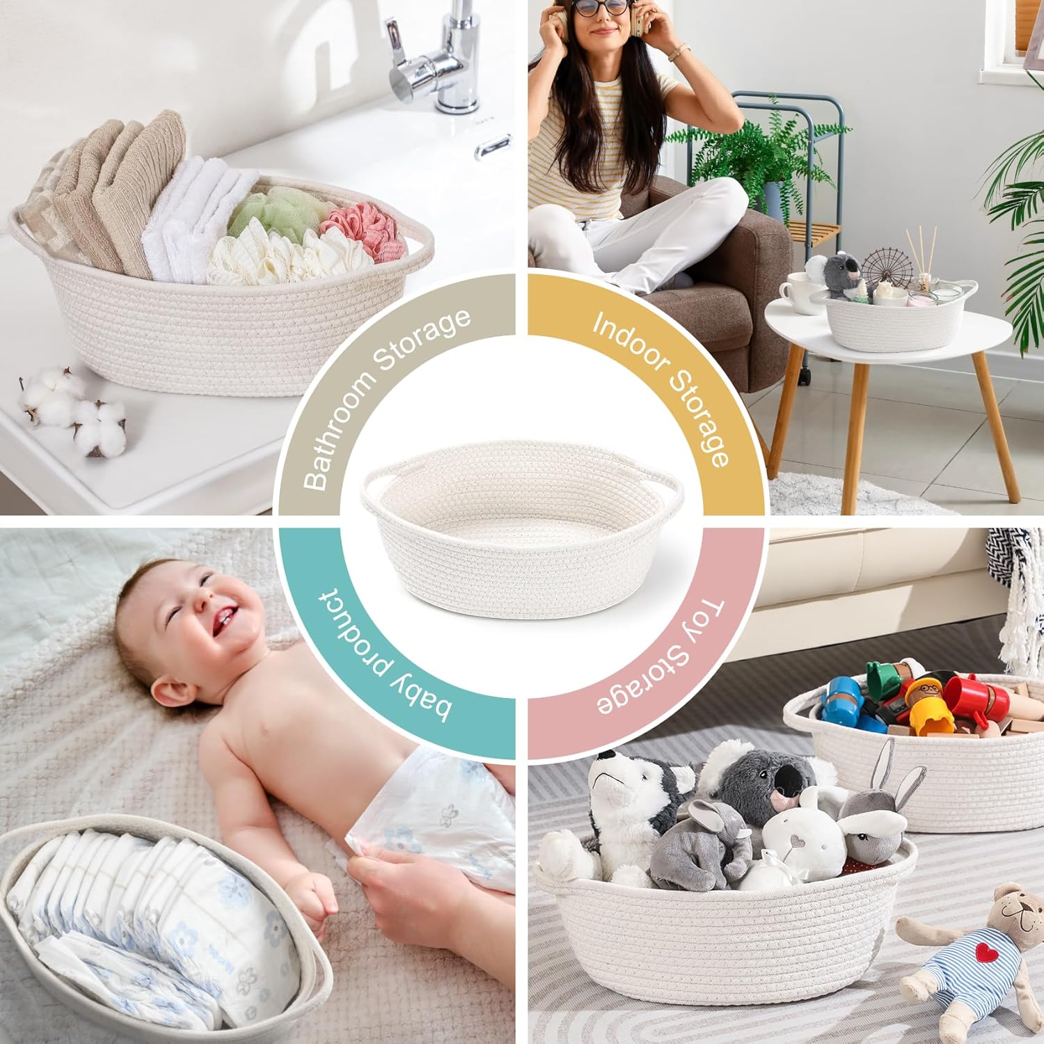 2 Pack Small Woven Basket with Gift Bags and Ribbons, Empty Decorative Chest Box, Cute Baby for Nursery, Cotton Rope Room Shelf Storage Handles, All 12