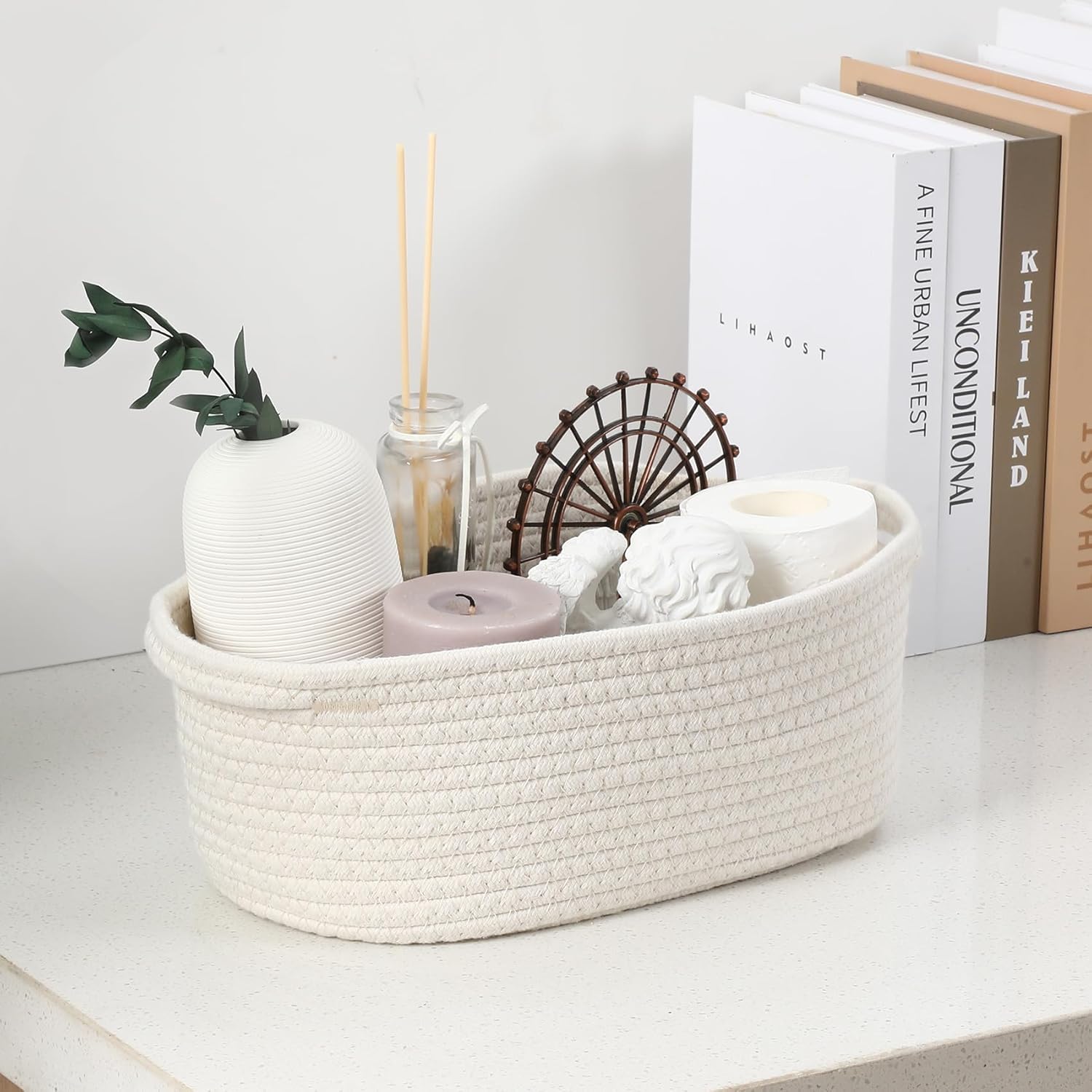 2 Pack Small Woven Basket with Gift Bags and Ribbons, Empty Decorative Chest Box, Cute Baby for Nursery, Cotton Rope Room Shelf Storage Handles, All 12