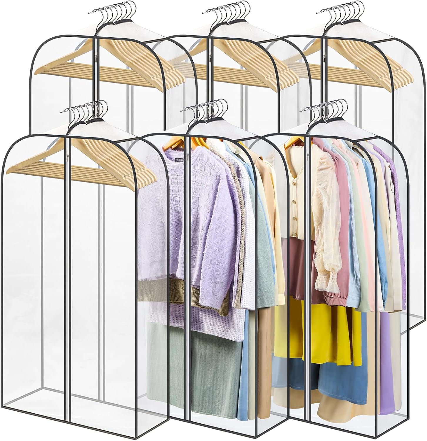 6 Pack Clear Garment Bags for Hanging Clothes with Zippers on Double Sides - 10'' Storage Coat, Dress, and Fur in Closet 40'' Long Suit 40 inch - Image 1