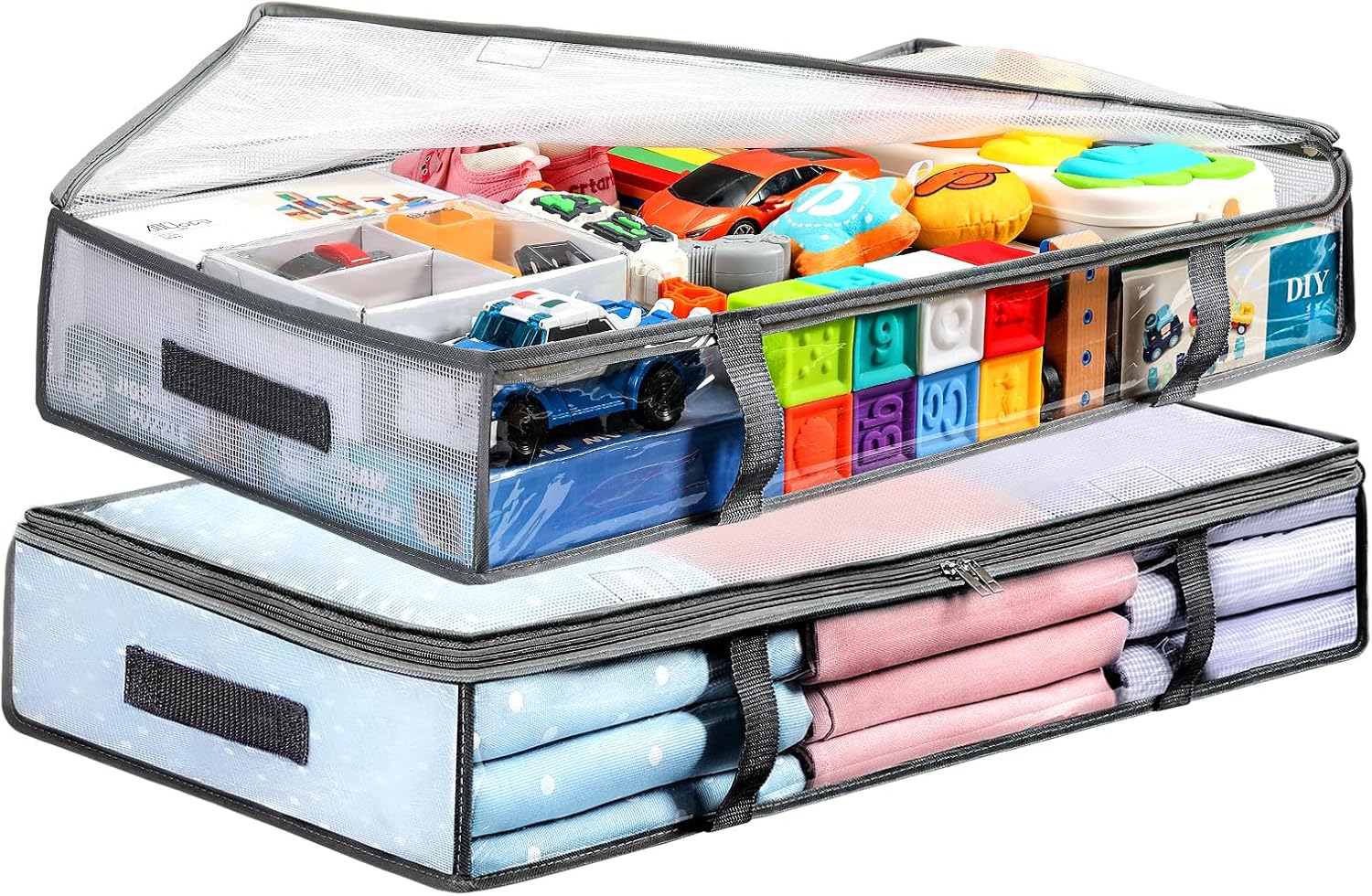 2 Pack Under Bed Storage Containers Bins, Humid-Proof Plastic Underbed Clothes and Organization Bags, the Blanket with Handles for Clothes, Bedroom - 55L - Image 1