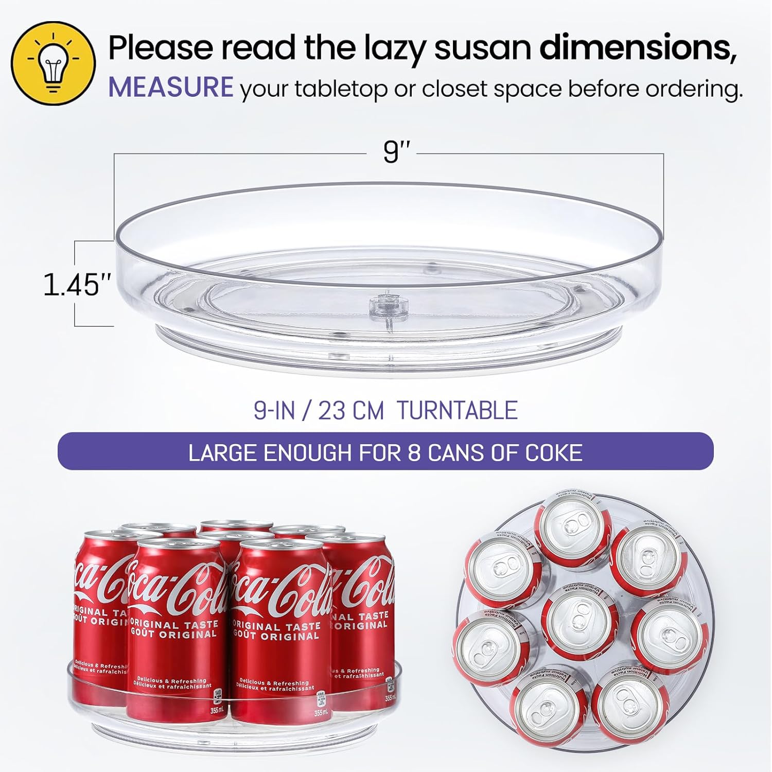 4 Pack 9 Inch Clear Acrylic Lazy Susan, Non-Skid Turntable Organizer for Cabinet, Kitchen, Pantry Organization Storage, Refrigerator, Vanity Makeup, Bathroom Countertop Organizing, Rotating Spice Rack - Image 2