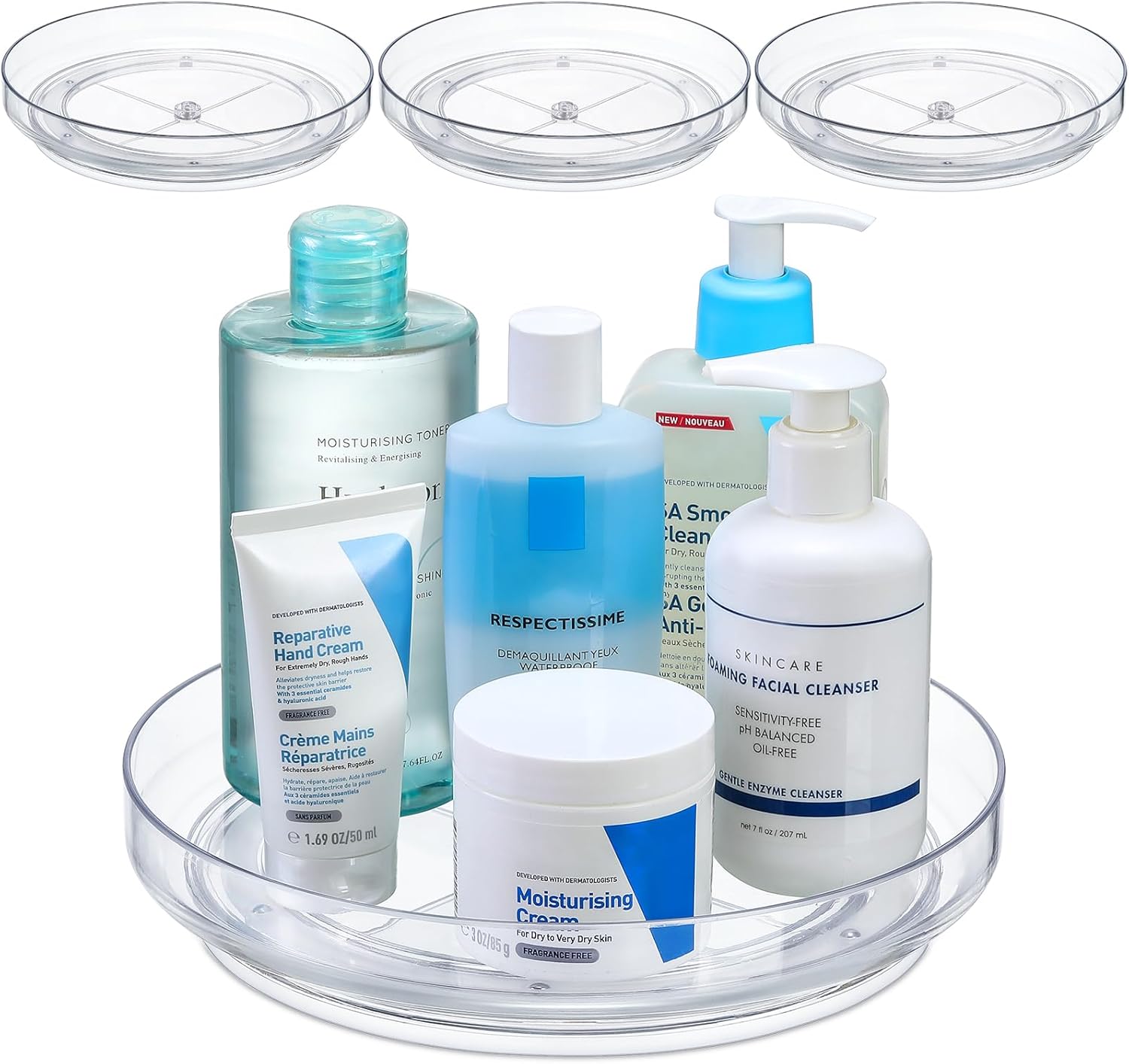 4 Pack 9 Inch Clear Acrylic Lazy Susan, Non-Skid Turntable Organizer for Cabinet, Kitchen, Pantry Organization Storage, Refrigerator, Vanity Makeup, Bathroom Countertop Organizing, Rotating Spice Rack - Image 8