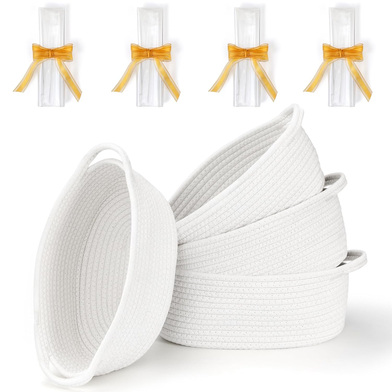 4 Pack Small Woven Basket with Handles, All 12