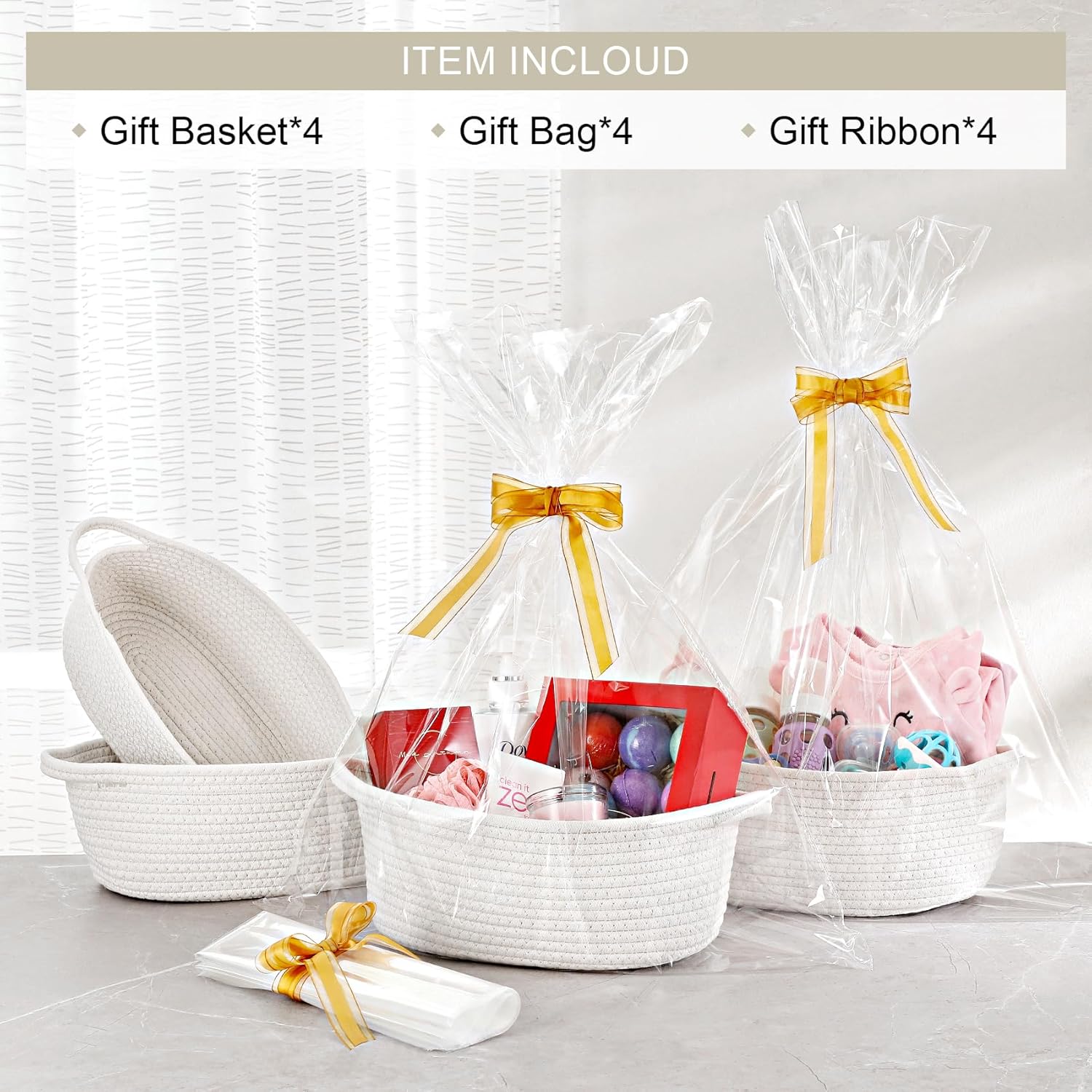 4 Pack Small Woven Basket with Handles, All 12