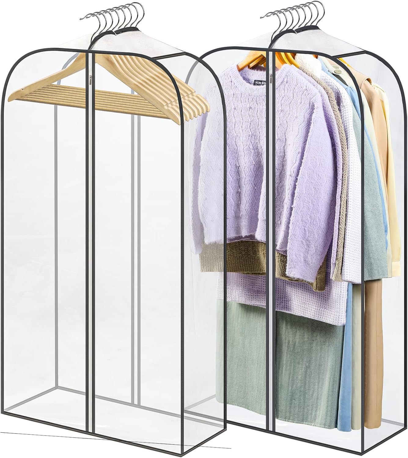 2 Pack Clear Garment Bags for Hanging Clothes with Zippers on Double Sides - 10'' Storage Coat, Dress, and Fur in Closet 40'' Long Suit - Image 1