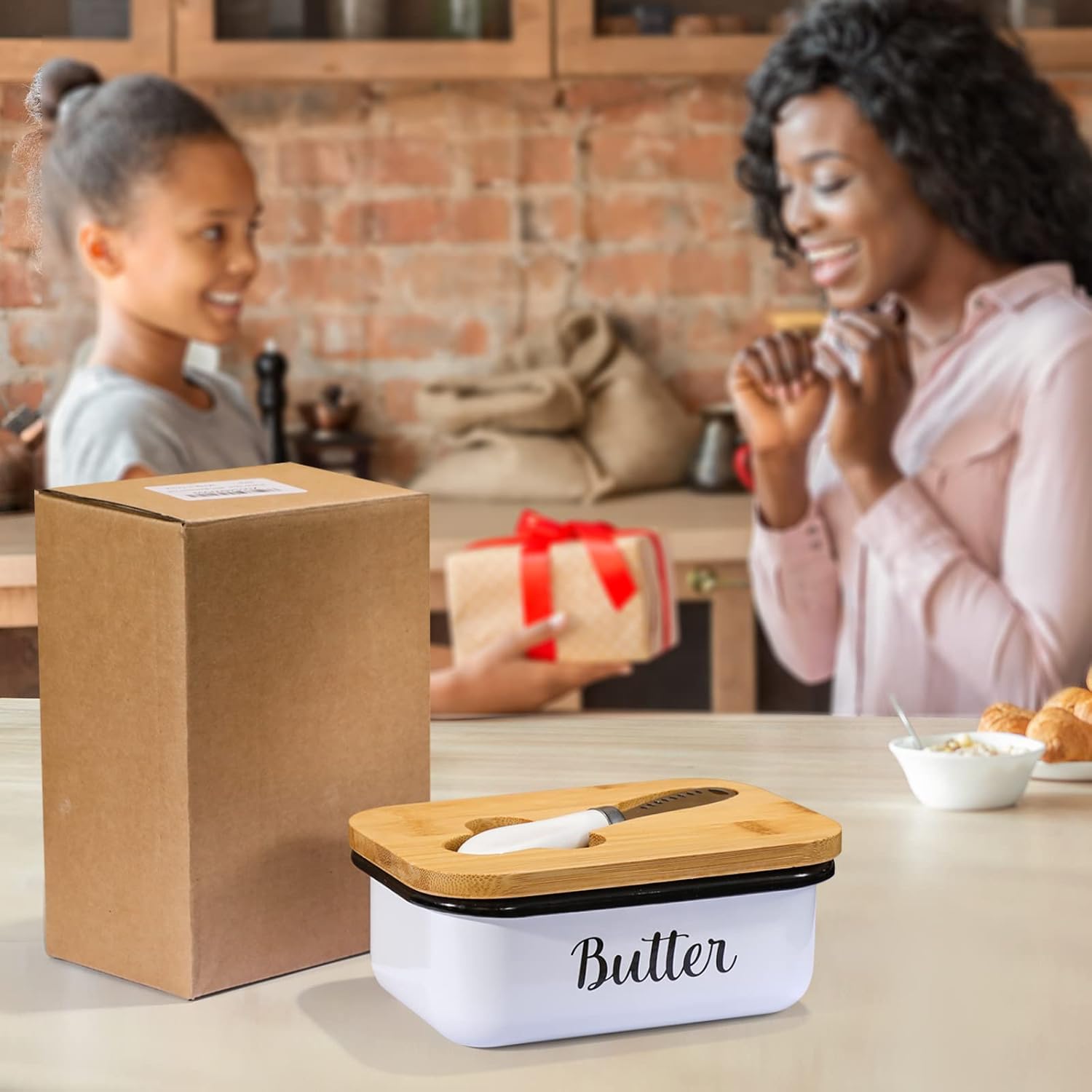 Butter Dish with Lid and Curler Knife - Unbreakable Stainless Steel Keeper Container Double Silicone Sealing, for Kitchen Farmhouse Decor White - Image 7