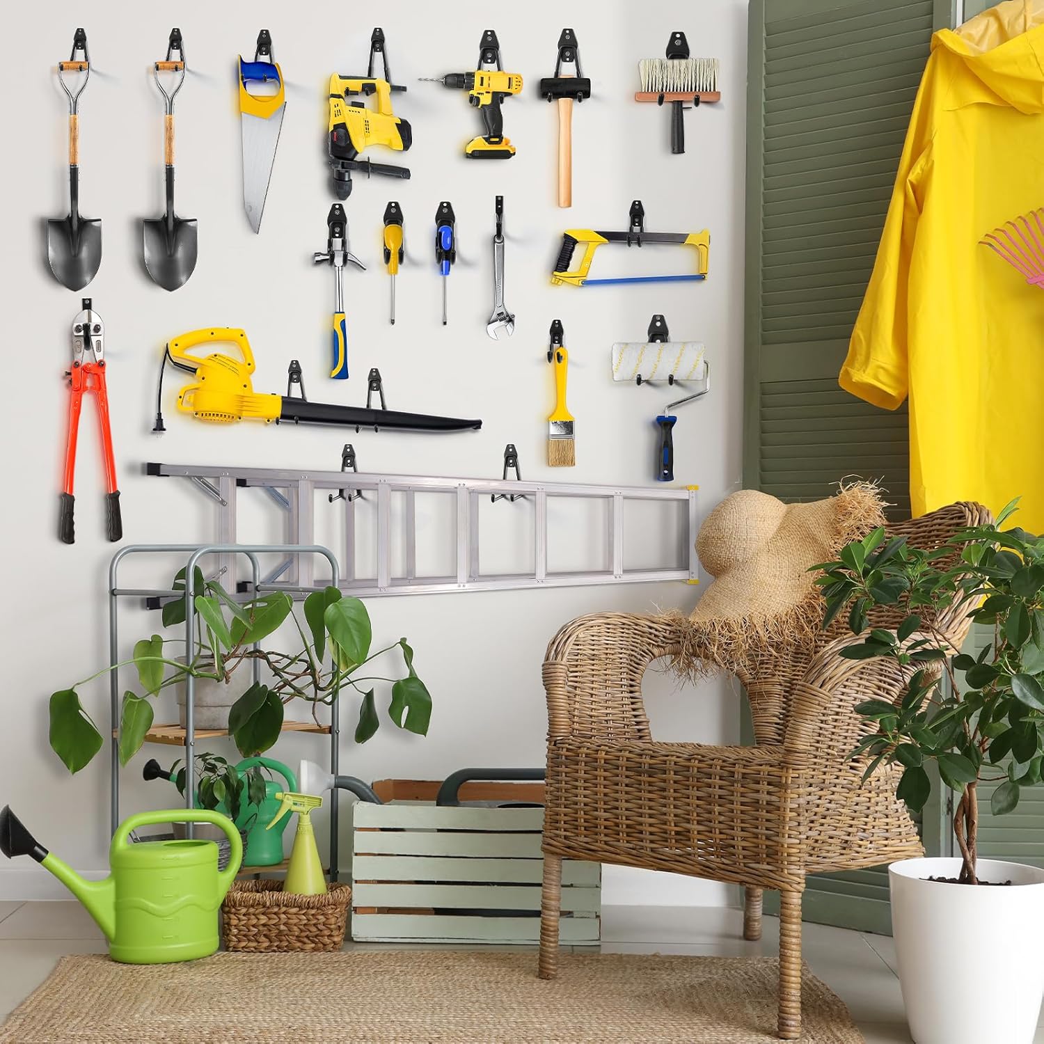 Garage Hooks, 20-Pack Steel Accessories for Organization and Storage, Heavy Wall Mount Duty Hooks with Anti-Slip Coating Hanging Ladder, Bike, Power Tools More Tools, Black - - Image 7