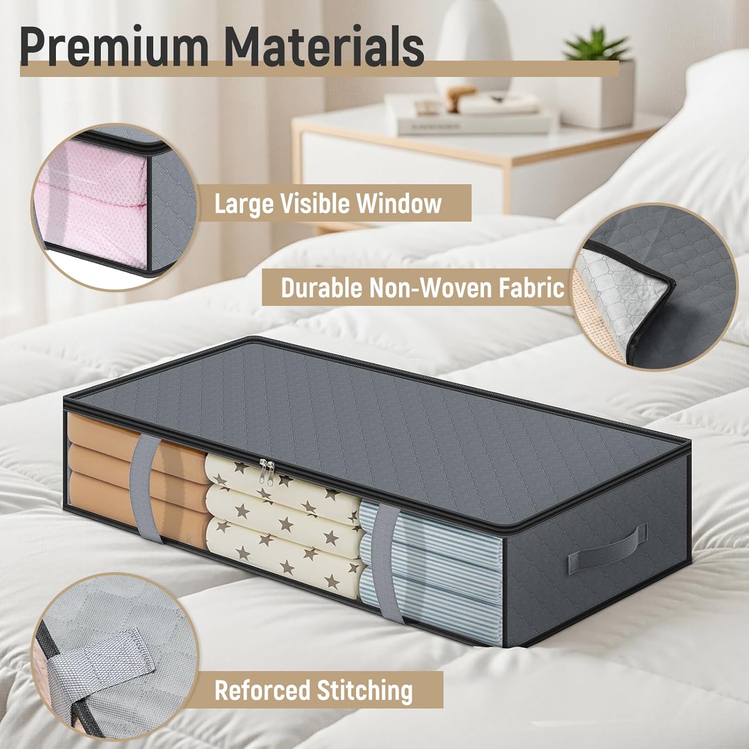 4 Pack 90L Under Bed Storage Containers - Underbed for Clothes, Blankets Closet Organizers and Bags the Bins with Handles & Clear Front - Image 5