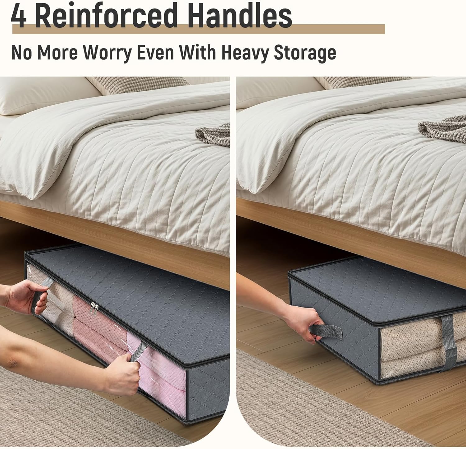 4 Pack 90L Under Bed Storage Containers - Underbed for Clothes, Blankets Closet Organizers and Bags the Bins with Handles & Clear Front - Image 6