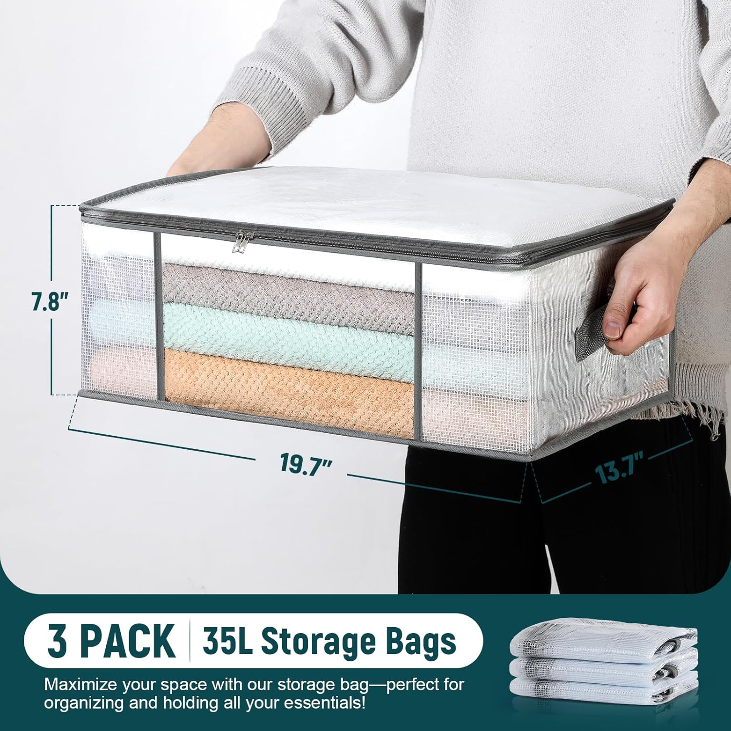6 Pack Clear Garment Bags-40'' Long, 3 Clothes Storage Bags-35L - - Image 3