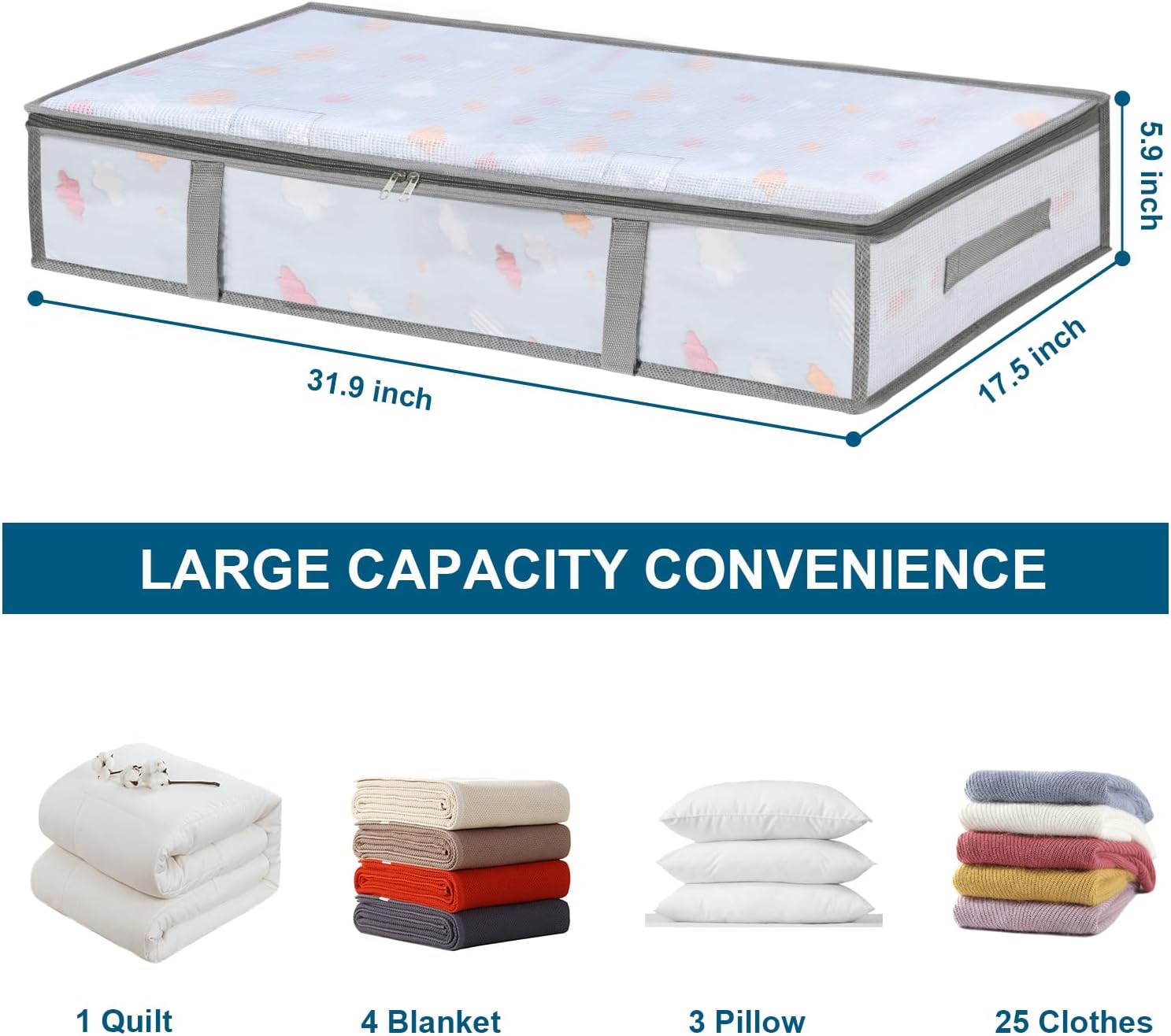 4 Packs Under Bed Storage Containers Bins-55L, 2 Pack Clear Garment Bags-40'' Long - - Image 3