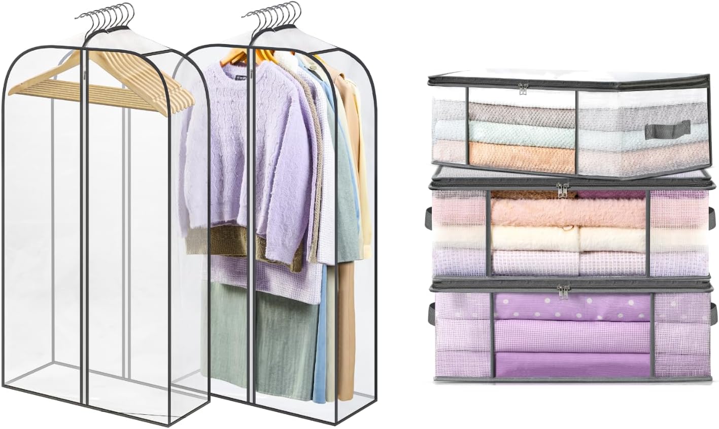 3-Pack Clothes Storage Bags-35L, 2 Pack Clear Garment Bags-40'' Long - - Image 1