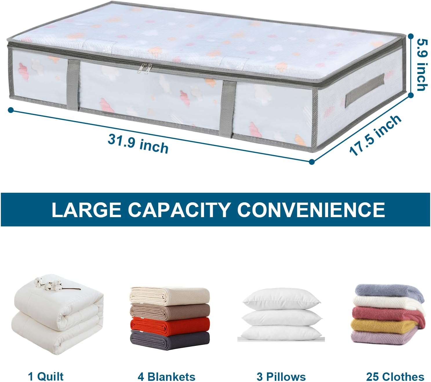 2 Packs Under Bed Storage Containers Bins-55L, 6 Pack Clear Garment Bags-40'' Long - - Image 2