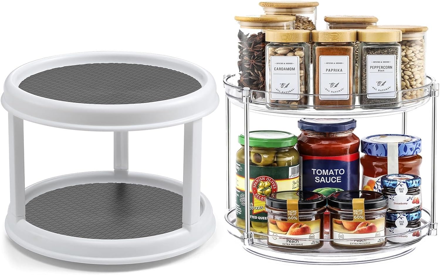 1 Pack 2 Tier Acrylic Clear Lazy Susan, 9.25inch + Pcak 10inch Plastic Susan - - Image 1