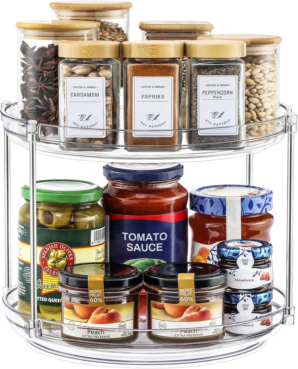 1 Pack 2 Tier Acrylic Clear Lazy Susan, 9.25inch + Pcak 10inch Plastic Susan - - Image 2