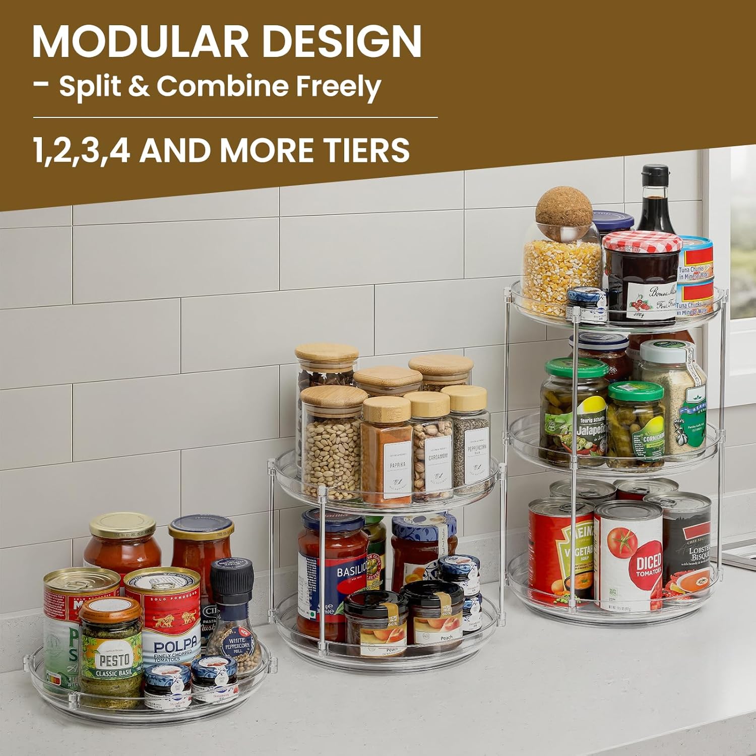 1 Pack 2 Tier Acrylic Clear Lazy Susan, 9.25inch + Pcak 10inch Plastic Susan - - Image 4