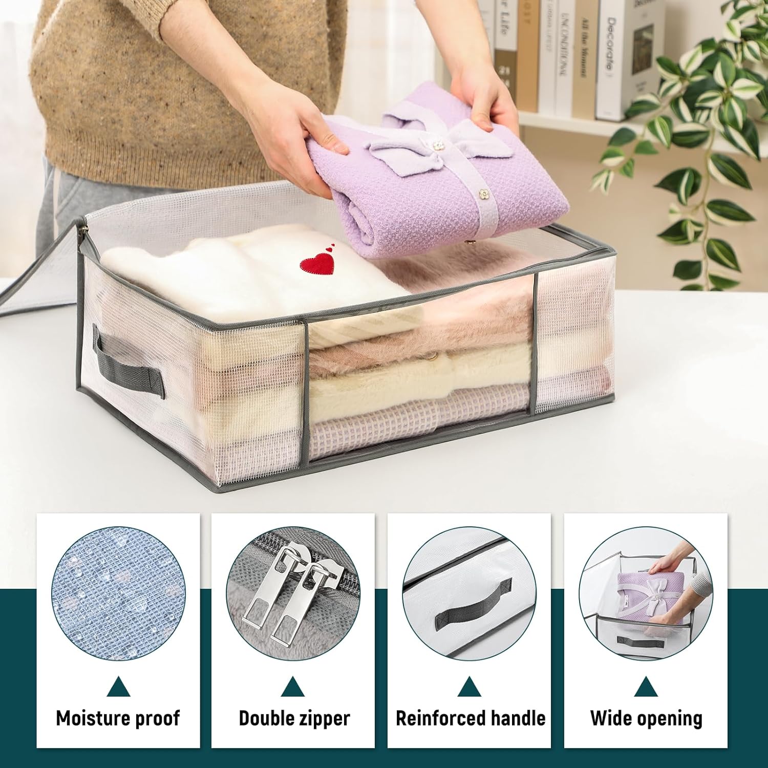 4 Packs Under Bed Storage Containers Bins-55L, 3-Pack Clothes Bags-35L - - Image 4
