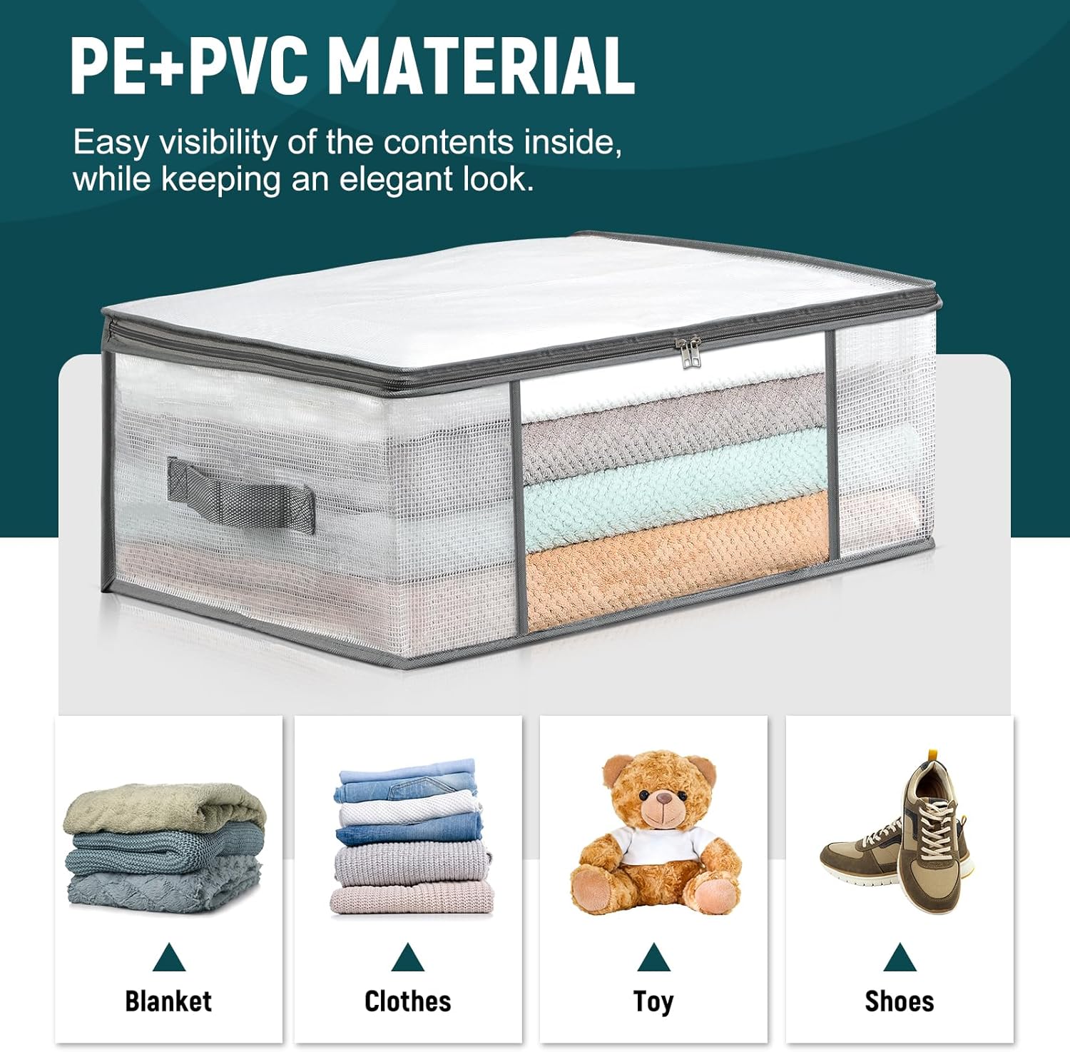2 Pack Under Bed Storage Containers Bins-55L, 3-Pack Clothes Bags-35L - - Image 3