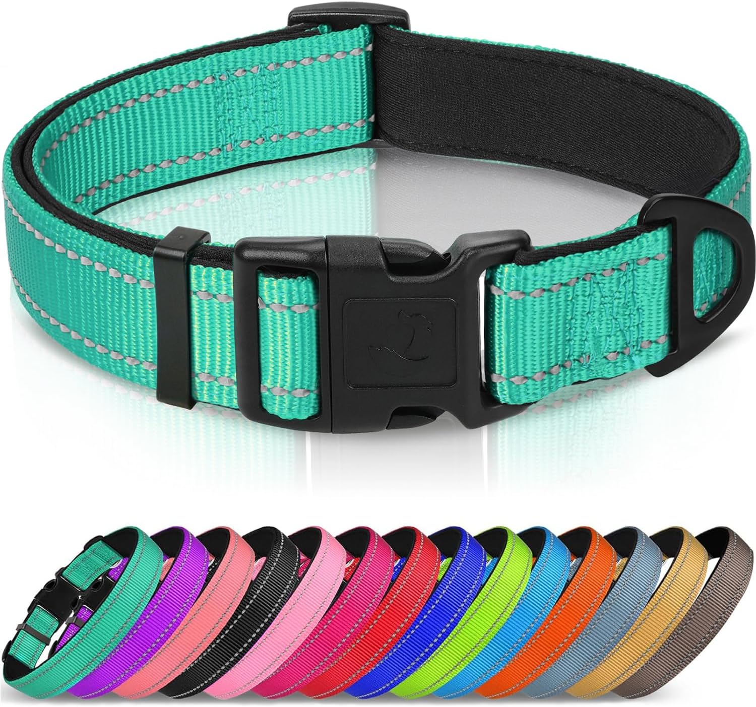 Reflective Dog Collar, Soft Neoprene Padded, Metal D-Ring, Nylon Pet Collar Adjustable for Large Dogs, Teal, L Teal (Pack of 1) - Image 1