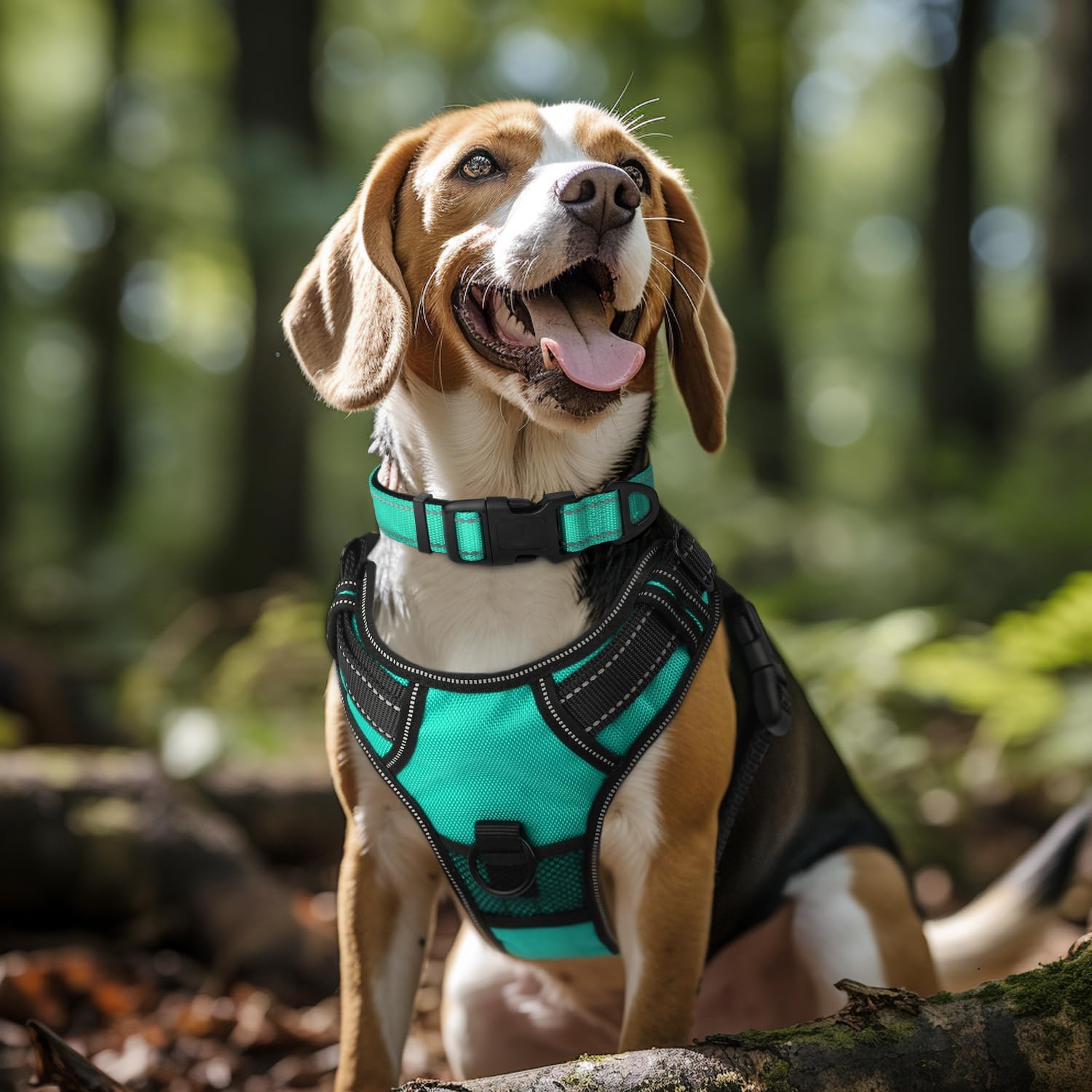 Reflective Dog Collar, Soft Neoprene Padded, Metal D-Ring, Nylon Pet Collar Adjustable for Large Dogs, Teal, L Teal (Pack of 1) - Image 2