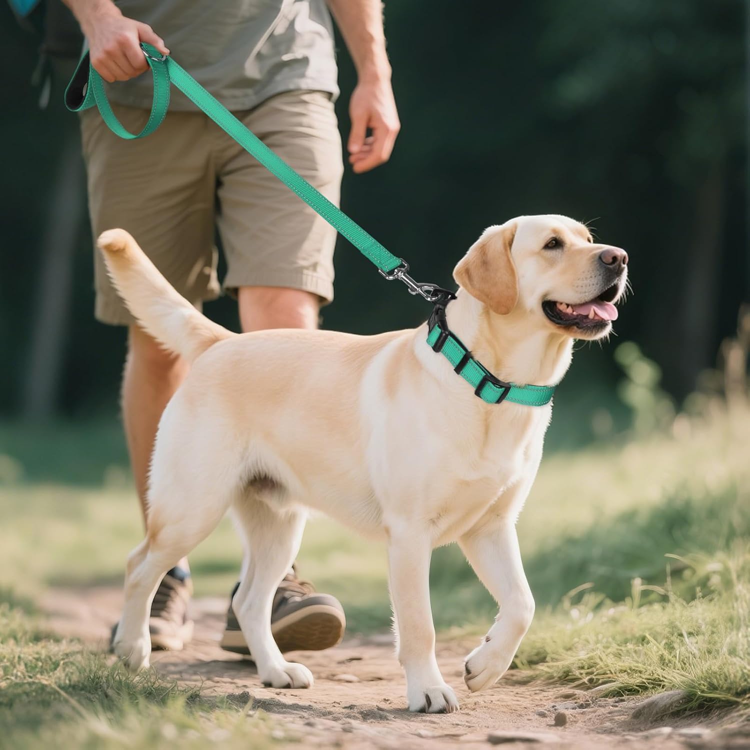 Reflective Dog Collar, Soft Neoprene Padded, Metal D-Ring, Nylon Pet Collar Adjustable for Large Dogs, Teal, L Teal (Pack of 1) - Image 6