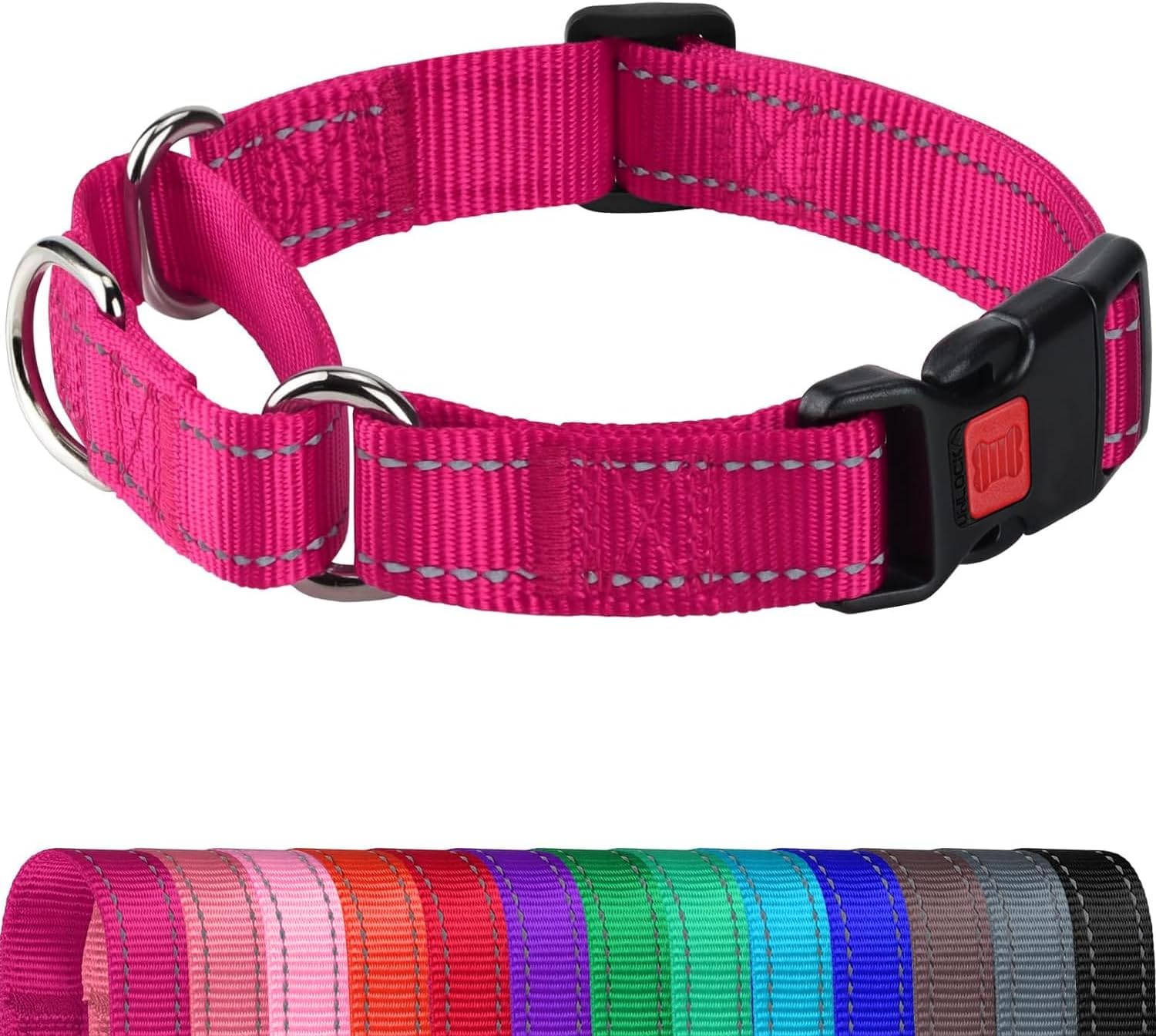 Martingale Collar for Dogs, Reflective Heavy Duty Safety, Quick Release Buckle, Adjustable Nylon Collars Medium Dogs Walking Training, Hotpink,M Hotpink M - Image 1