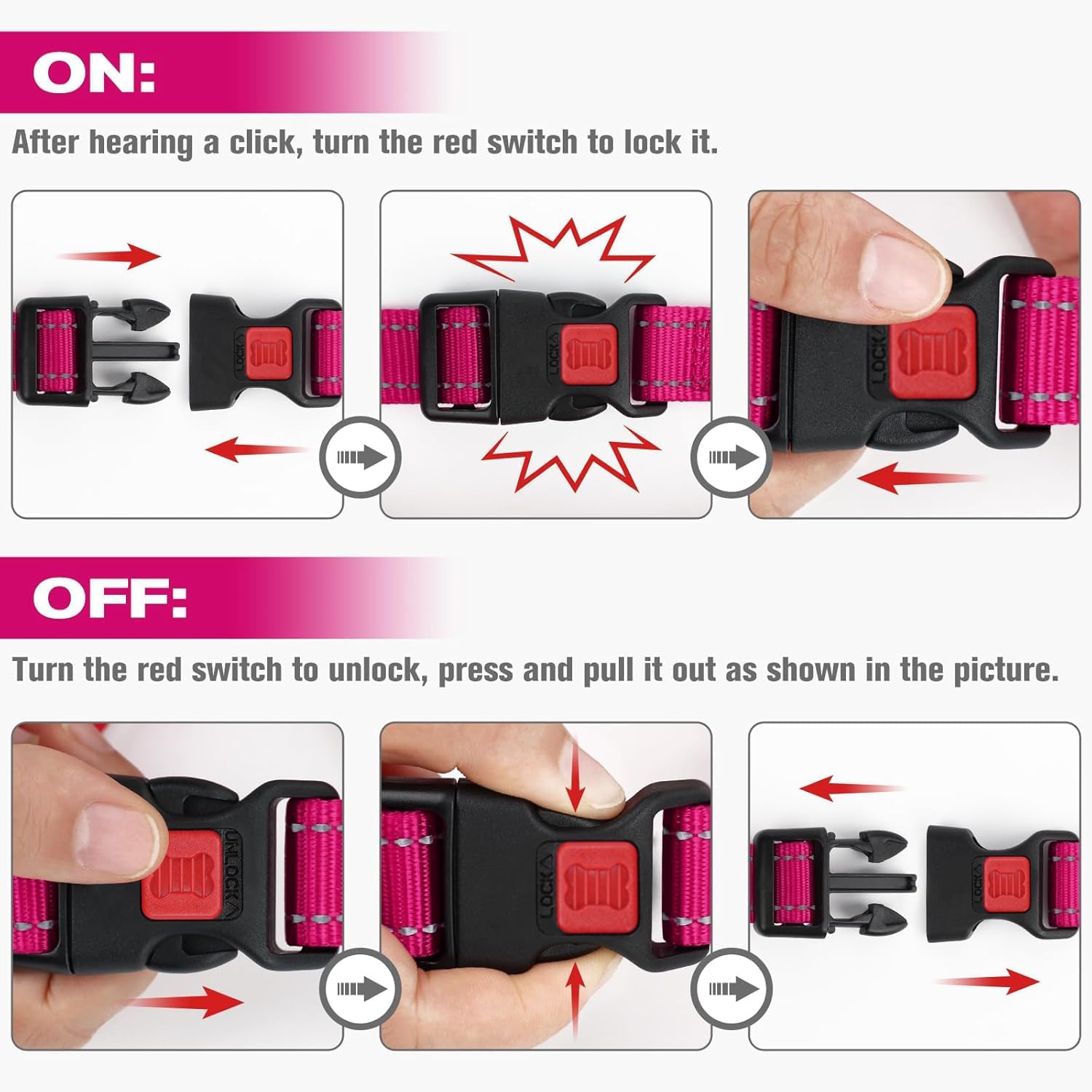 Martingale Collar for Dogs, Reflective Heavy Duty Safety, Quick Release Buckle, Adjustable Nylon Collars Medium Dogs Walking Training, Hotpink,M Hotpink M - Image 6