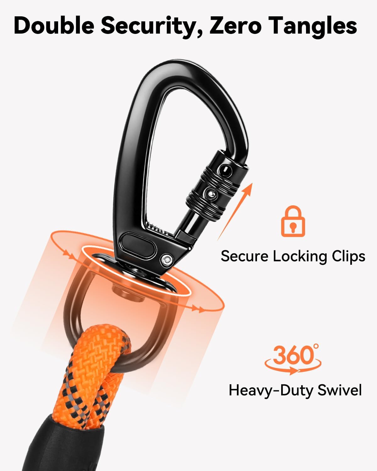 Long Leash for Dog with Removable Padded Handle, Heavy Duty Lead Large Medium Dogs,15FT/30FT/50FT/65FT Reflective Training Play, Camping, Backyard Tie Out, Orange, 30FT Orange - Image 5
