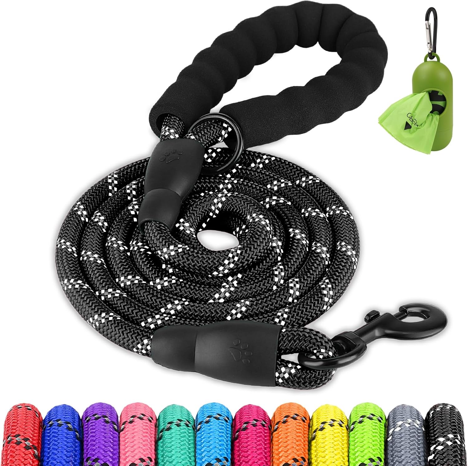Dog Leash for Large Dogs, Heavy Duty Nylon Leashes with Comfortable Padded Handle and Highly Reflective Threads, Ideal Walking Training, Black, 6'×1/2'' Black 6FT×1/2'' (20~120 lbs) - Image 1