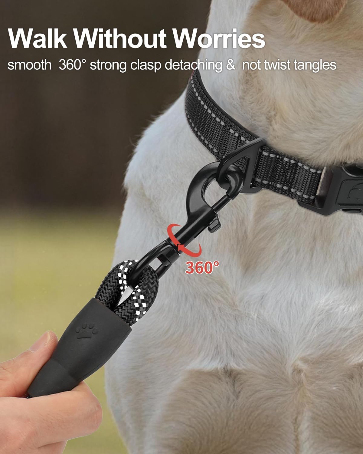 Dog Leash for Large Dogs, Heavy Duty Nylon Leashes with Comfortable Padded Handle and Highly Reflective Threads, Ideal Walking Training, Black, 6'×1/2'' Black 6FT×1/2'' (20~120 lbs) - Image 4