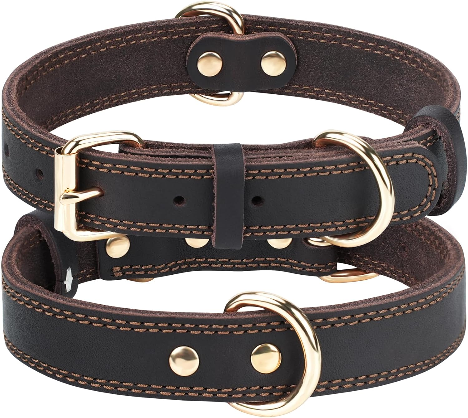 Genuine Leather Dog Collar for Large Dogs, Heavy Duty Thick Solid Power Breeds, Sturdy Adjustable Pet with Metal Pin Buckle, Durable Daily Walking, Brown, L Brown - Image 1