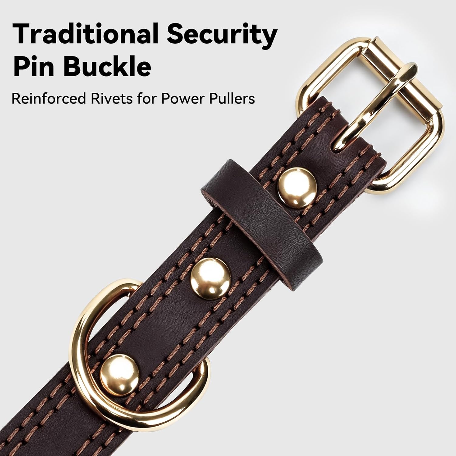 Genuine Leather Dog Collar for Large Dogs, Heavy Duty Thick Solid Power Breeds, Sturdy Adjustable Pet with Metal Pin Buckle, Durable Daily Walking, Brown, L Brown - Image 4
