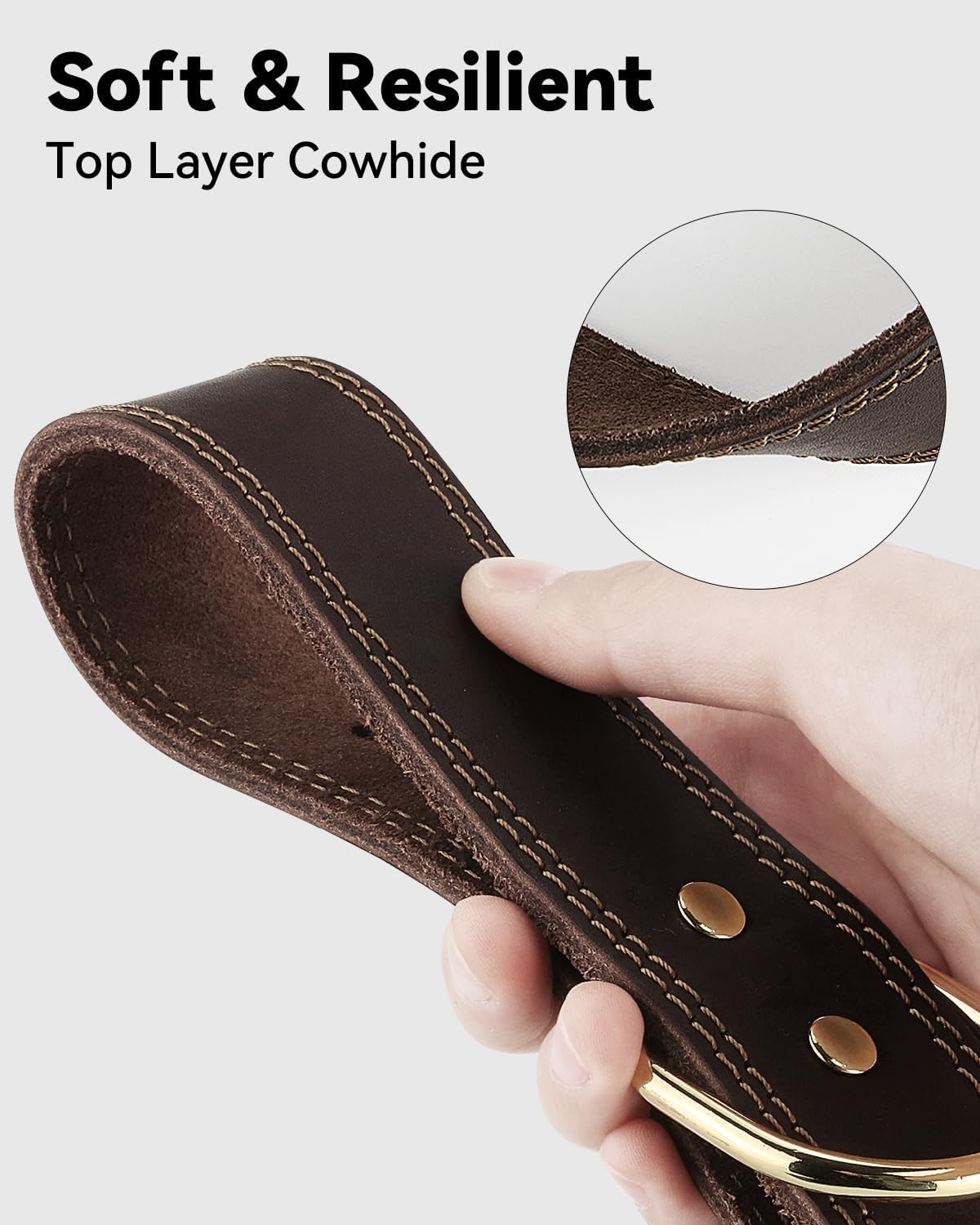 Genuine Leather Dog Collar for Large Dogs, Heavy Duty Thick Solid Power Breeds, Sturdy Adjustable Pet with Metal Pin Buckle, Durable Daily Walking, Brown, L Brown - Image 5