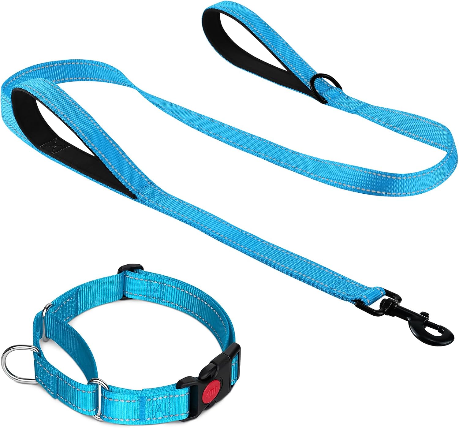 Martingale Dog Collar(12.5-16''), 6FT Double Handle Leash for Training, Sky Blue - - Image 1