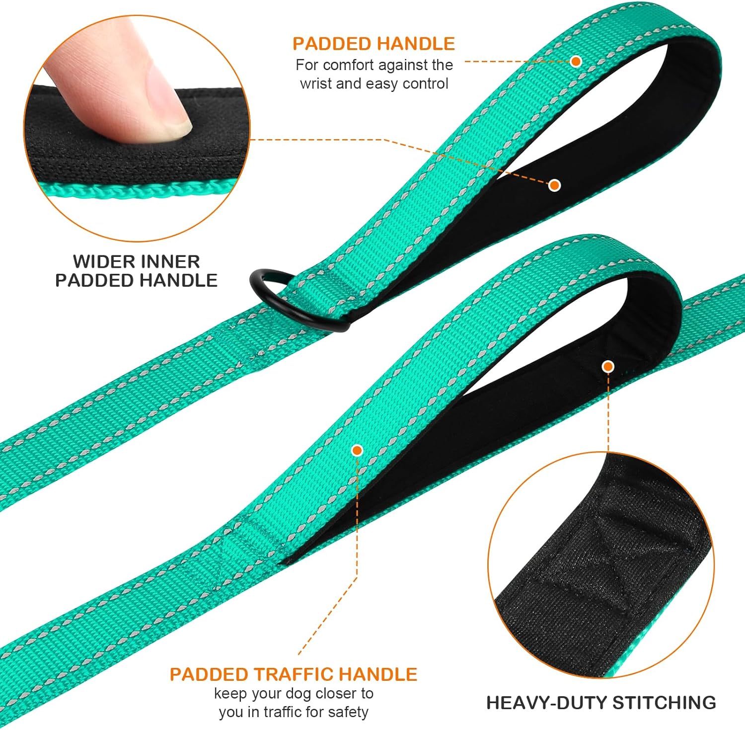 Martingale Dog Collar(12.5-16''), 6FT Double Handle Leash for Training, Teal - - Image 4