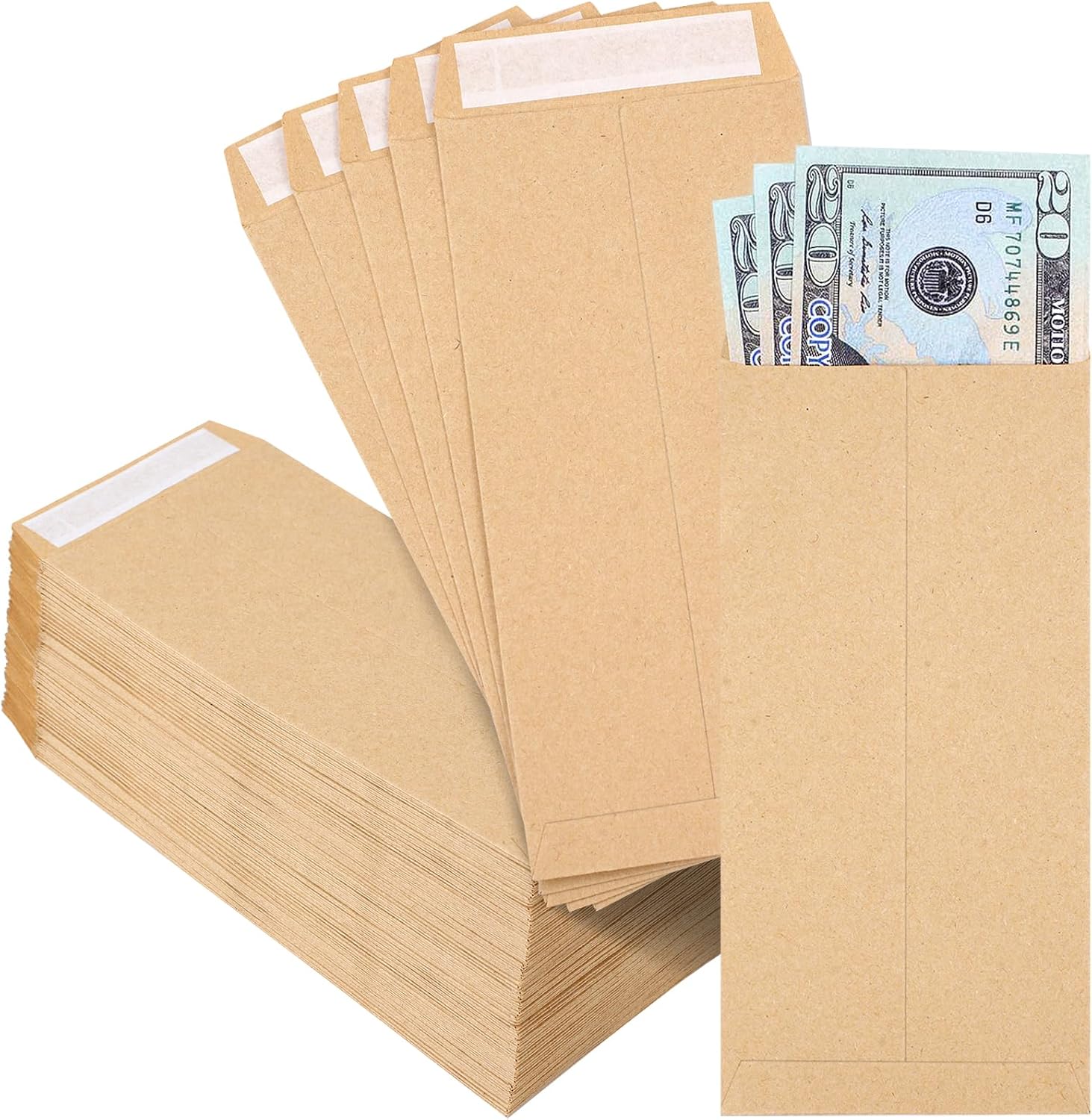 120 PCS Money Envelopes for Cash Kraft Paper, 6.5”x3.2” Small Self-Adhesive, Saving Challenge Coin Coin, Check, Budget, Item Organizer - 6.5