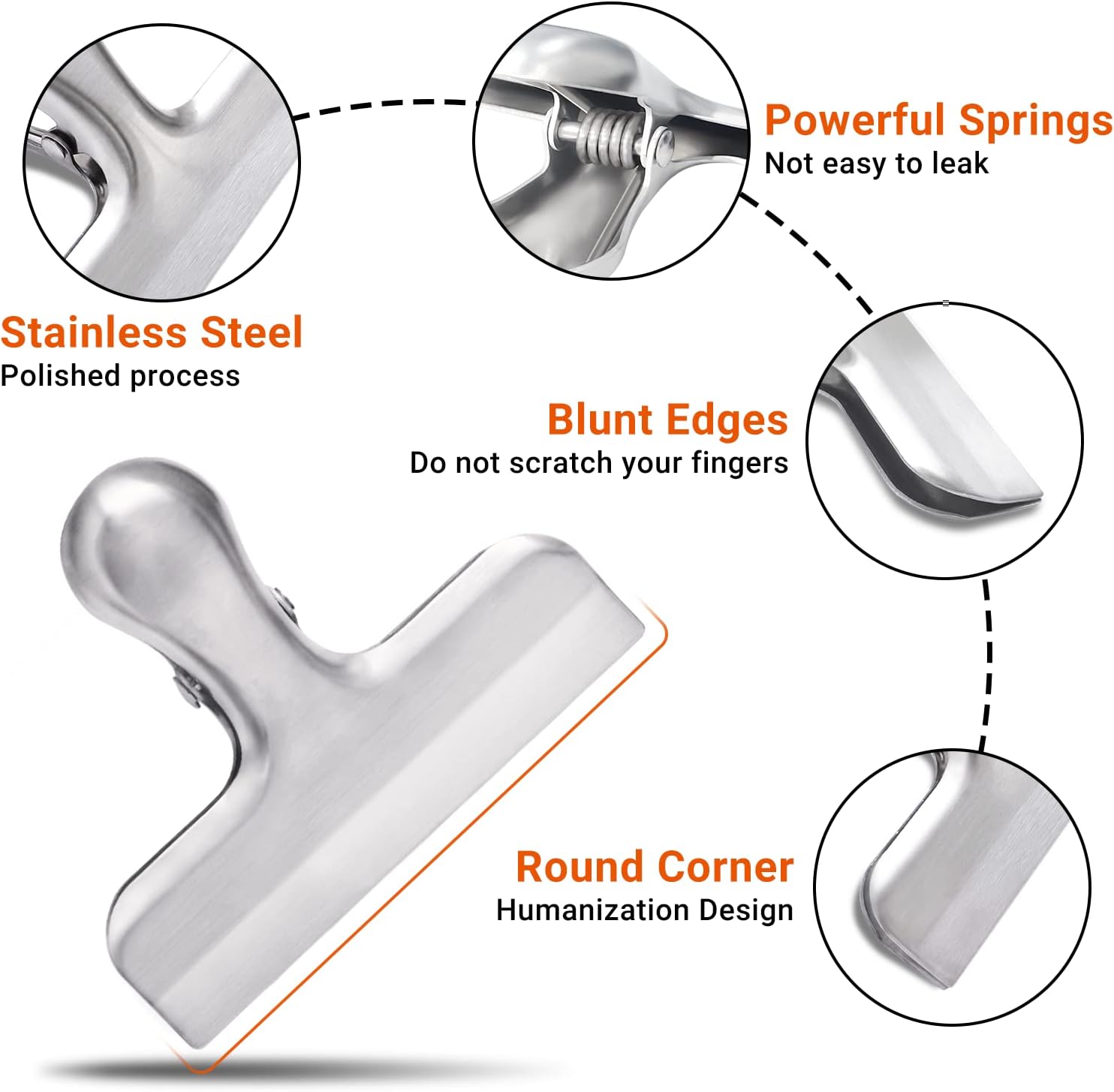 6 Pack Bag Clips, Stainless Steel Chip, Chip Clips Food Clip, Heavy Duty Air Tight Seal Kitchen Clip Snack Clamp Sliver Packs - Image 2