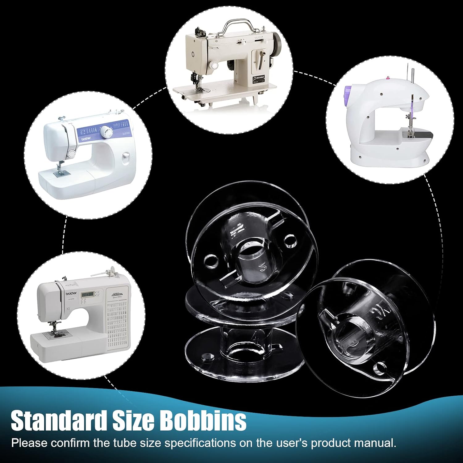 50 Pcs Bobbins, Plastic Bobbins for Brother Sewing Machine, with Bobbin Case, Sin-ger/Bro-Ther, Singer Machine - PCS - Image 6