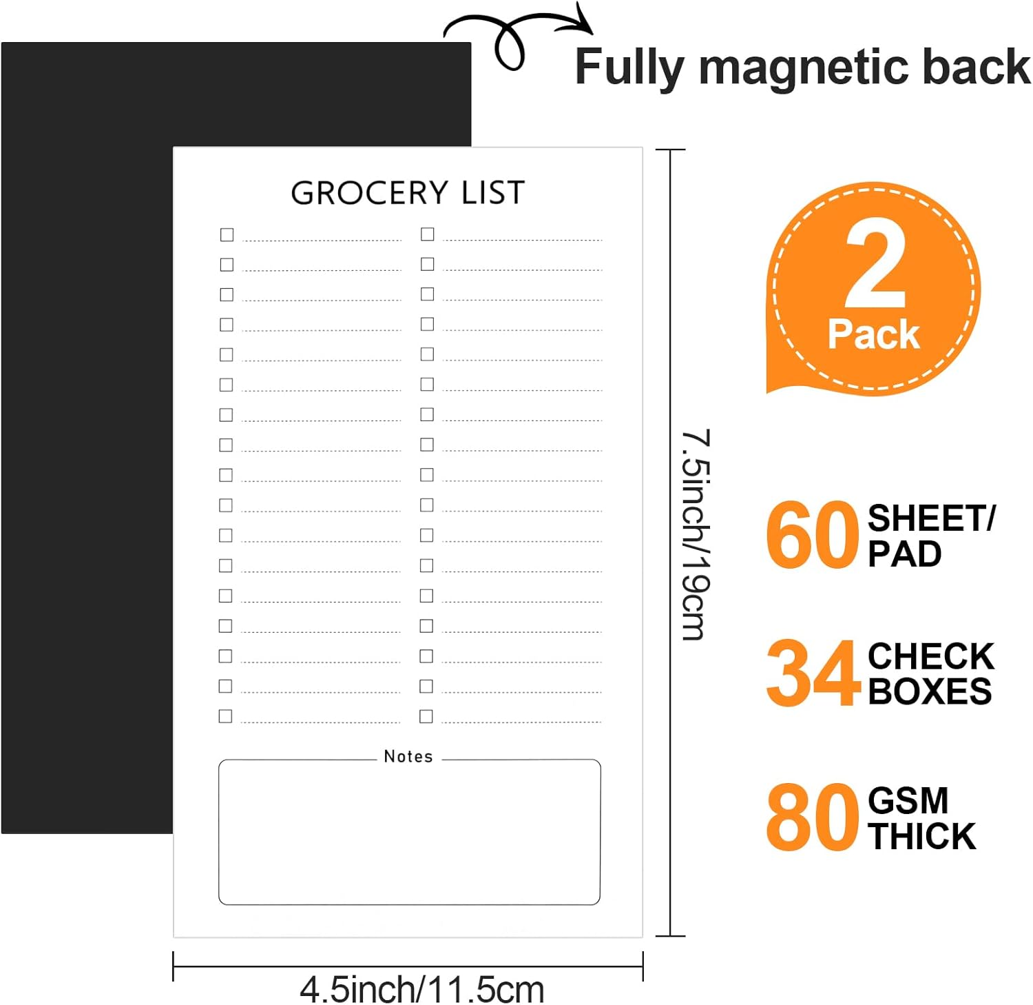 Grocery List Magnet Pad for Fridge, 2 Pack Magnetic Notepads Refrigerator, Full Back Shopping Lists, 60 Sheets Per Note Pads - - Image 2