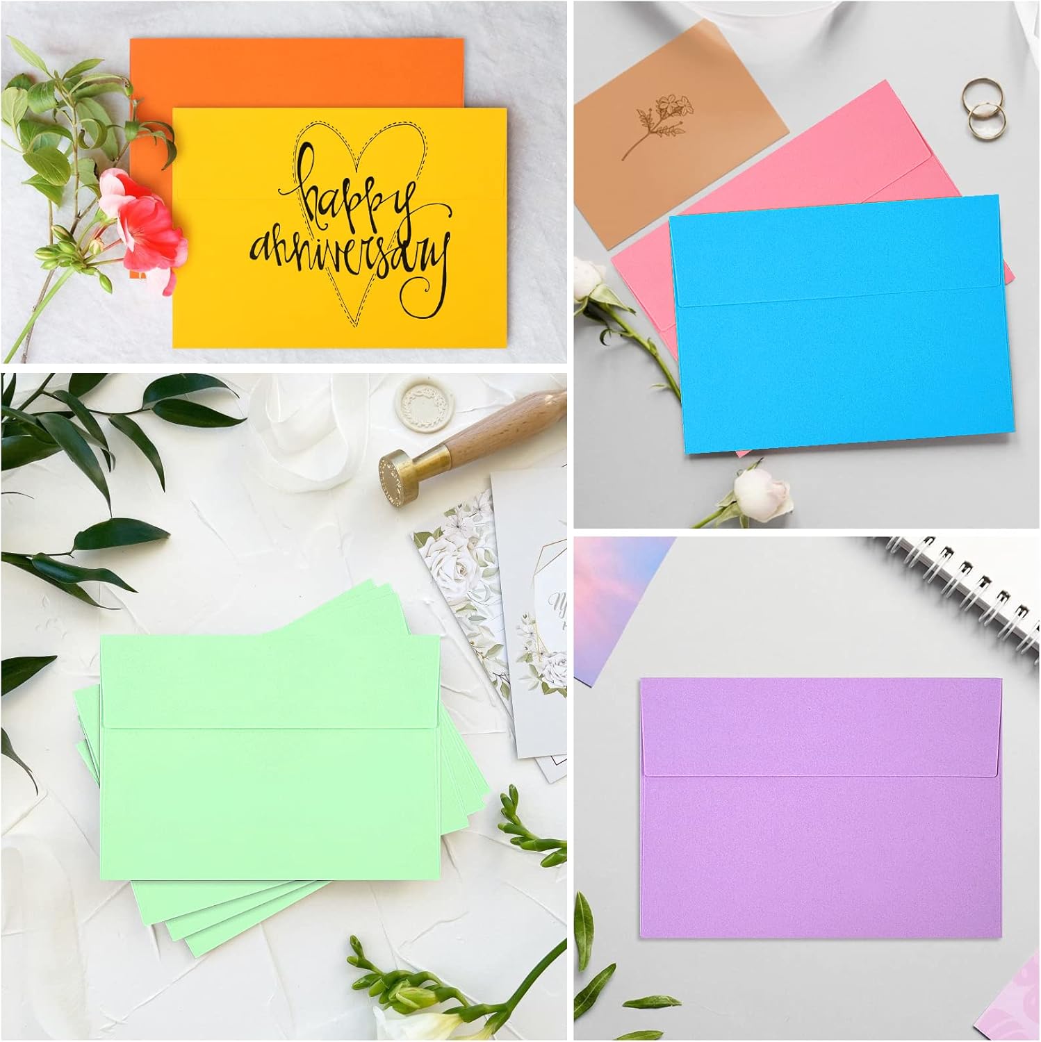 50 Pack Colored Envelope, 5x7 Envelopes, A7 Envelopes for Invitations, Printable Invitation Envelope Weddings, Photos, Postcards, Greeting Cards, Mailing - (5