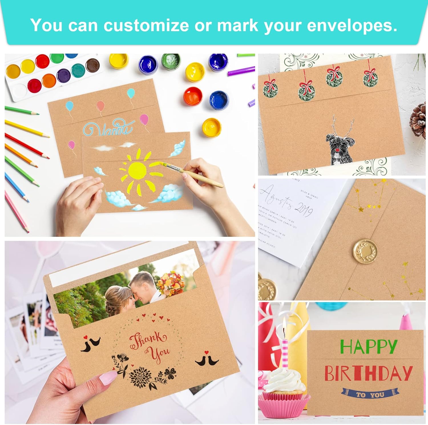 50 Pack Brown Kraft Envelopes, 5x7 Envelopes for Invitations, A7 Invitation Personalize Gift Cards, Wedding, Baby Shower, Birthday Party - (5.25x7.25in) - Image 5