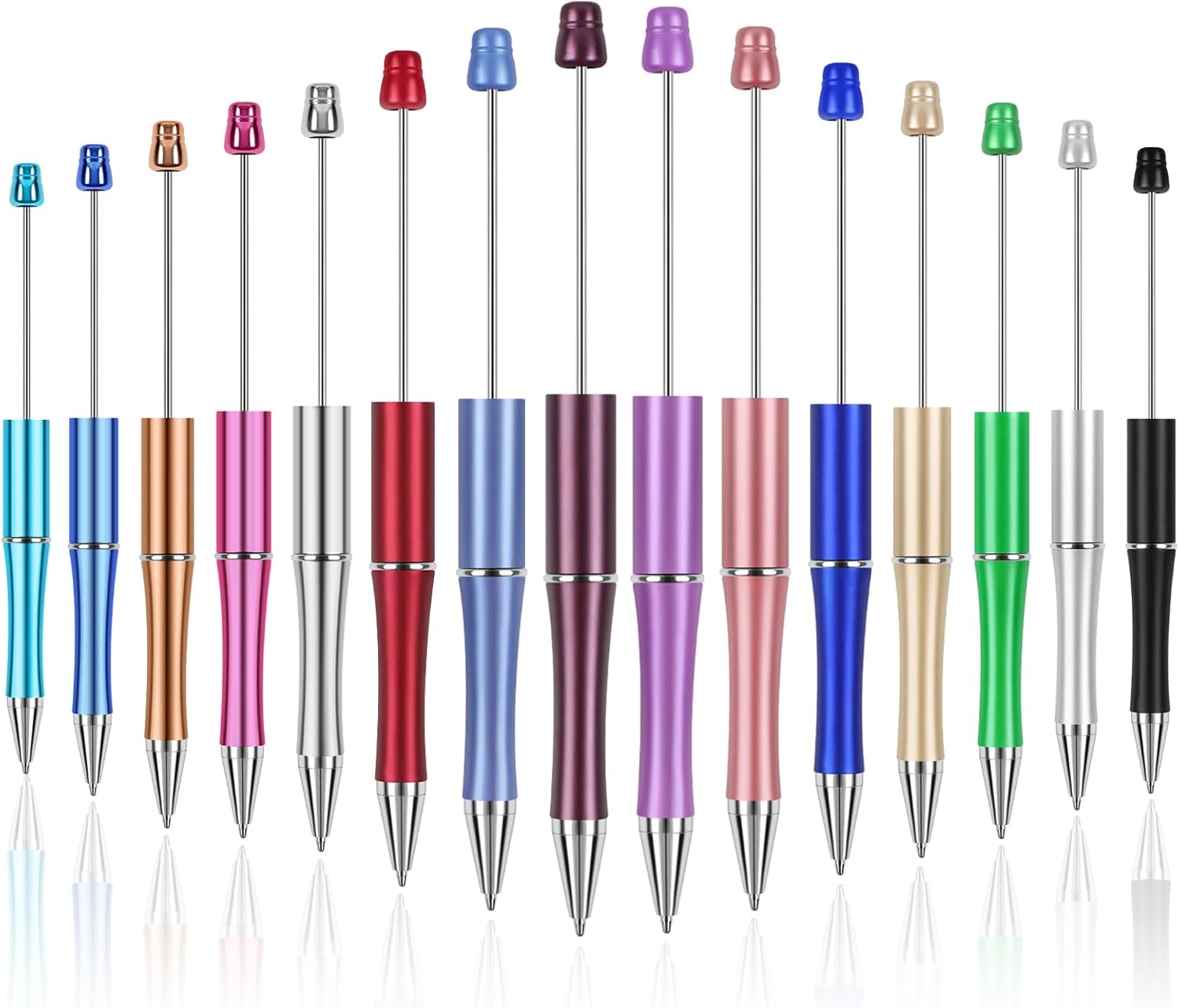 15 PCS Beadable Pens, Pens Bulk Colored Plastic, Black Ink Beaded Creative Diy Pen, Bend for Make Gifts Children and Students, Office School Supplies - - Image 1