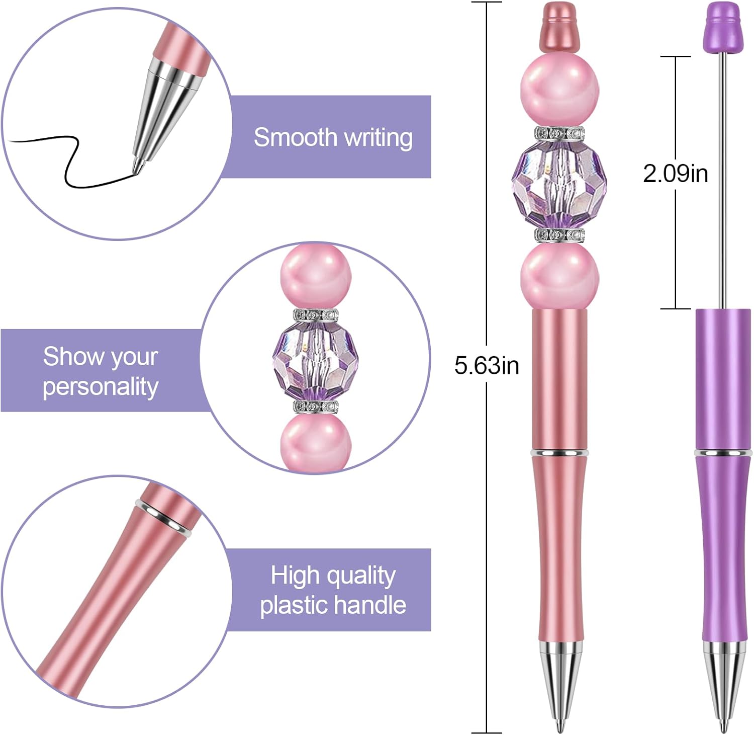 15 PCS Beadable Pens, Pens Bulk Colored Plastic, Black Ink Beaded Creative Diy Pen, Bend for Make Gifts Children and Students, Office School Supplies - - Image 2
