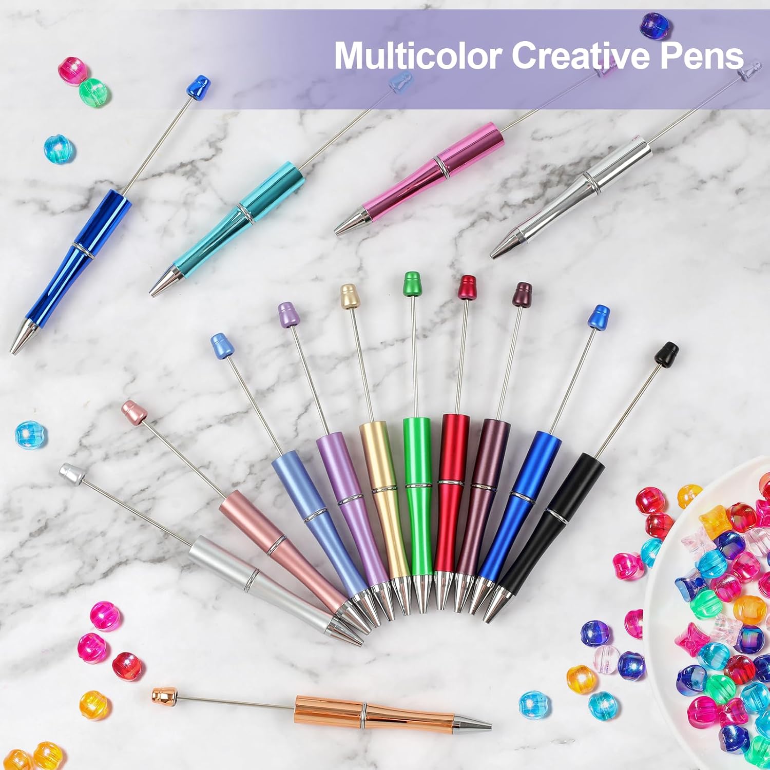 15 PCS Beadable Pens, Pens Bulk Colored Plastic, Black Ink Beaded Creative Diy Pen, Bend for Make Gifts Children and Students, Office School Supplies - - Image 5