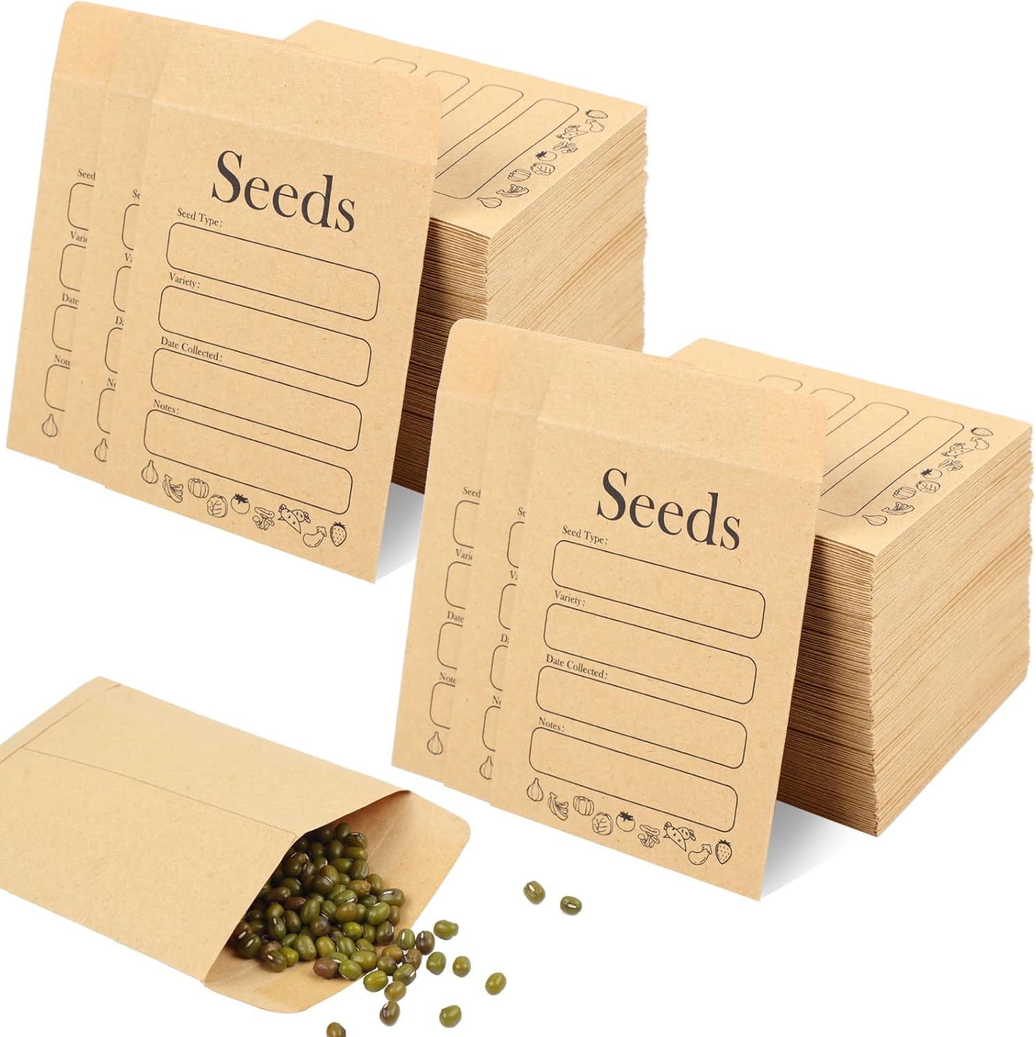 156 PCS Seed Envelopes 3.15”x 4.72”, Packets Kraft Seeds Saving Envelope, Self Sealing Storage Mini Envelope for Flower Vegetable - - Image 1
