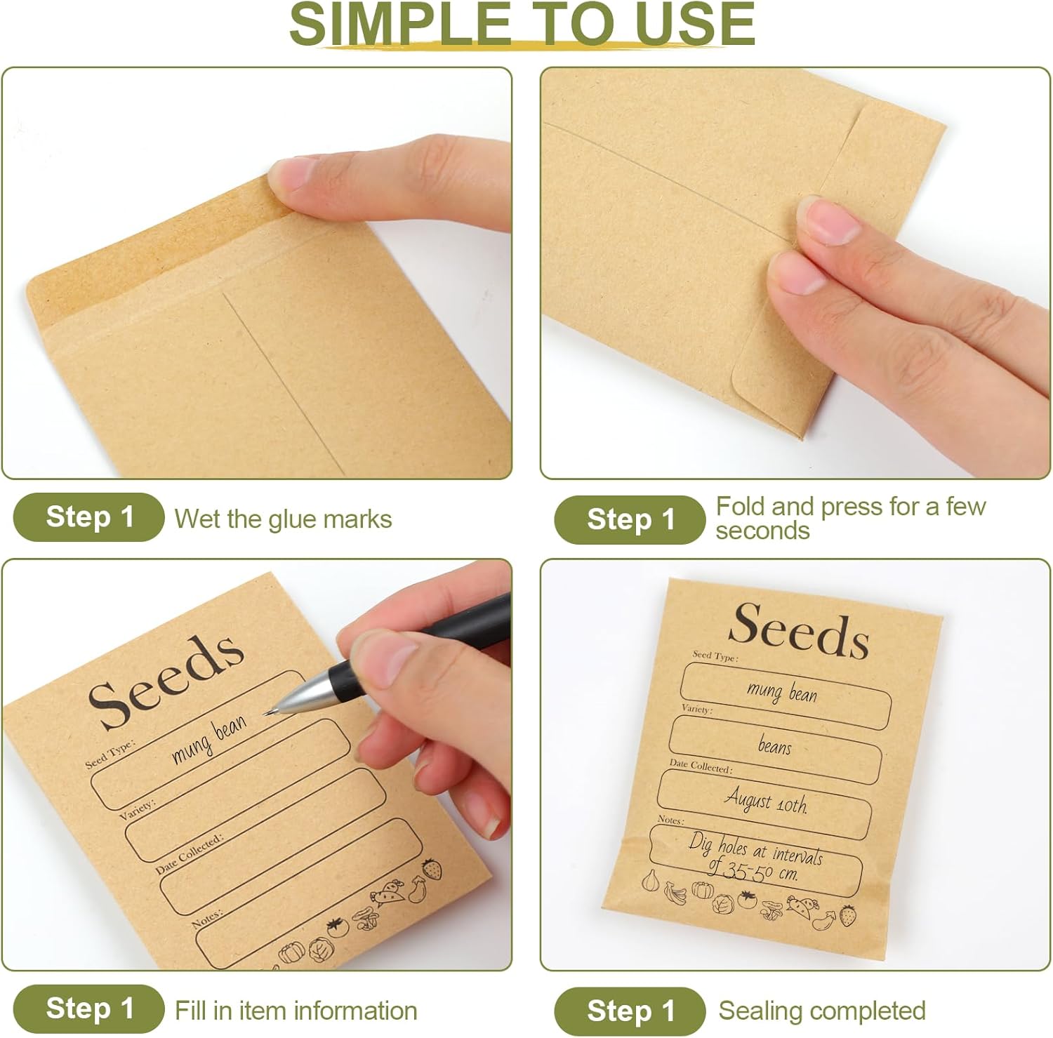 156 PCS Seed Envelopes 3.15”x 4.72”, Packets Kraft Seeds Saving Envelope, Self Sealing Storage Mini Envelope for Flower Vegetable - - Image 4