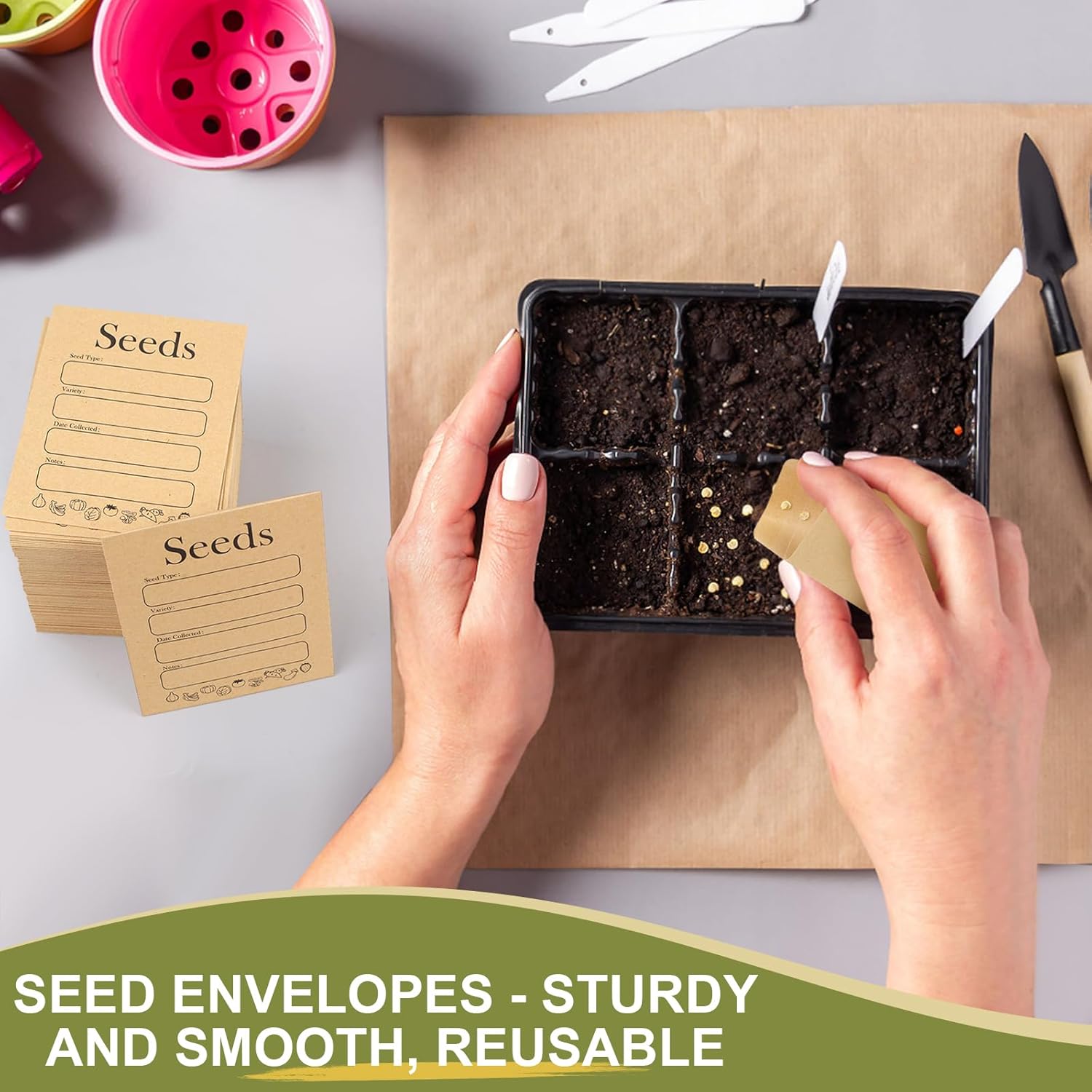 156 PCS Seed Envelopes 3.15”x 4.72”, Packets Kraft Seeds Saving Envelope, Self Sealing Storage Mini Envelope for Flower Vegetable - - Image 6