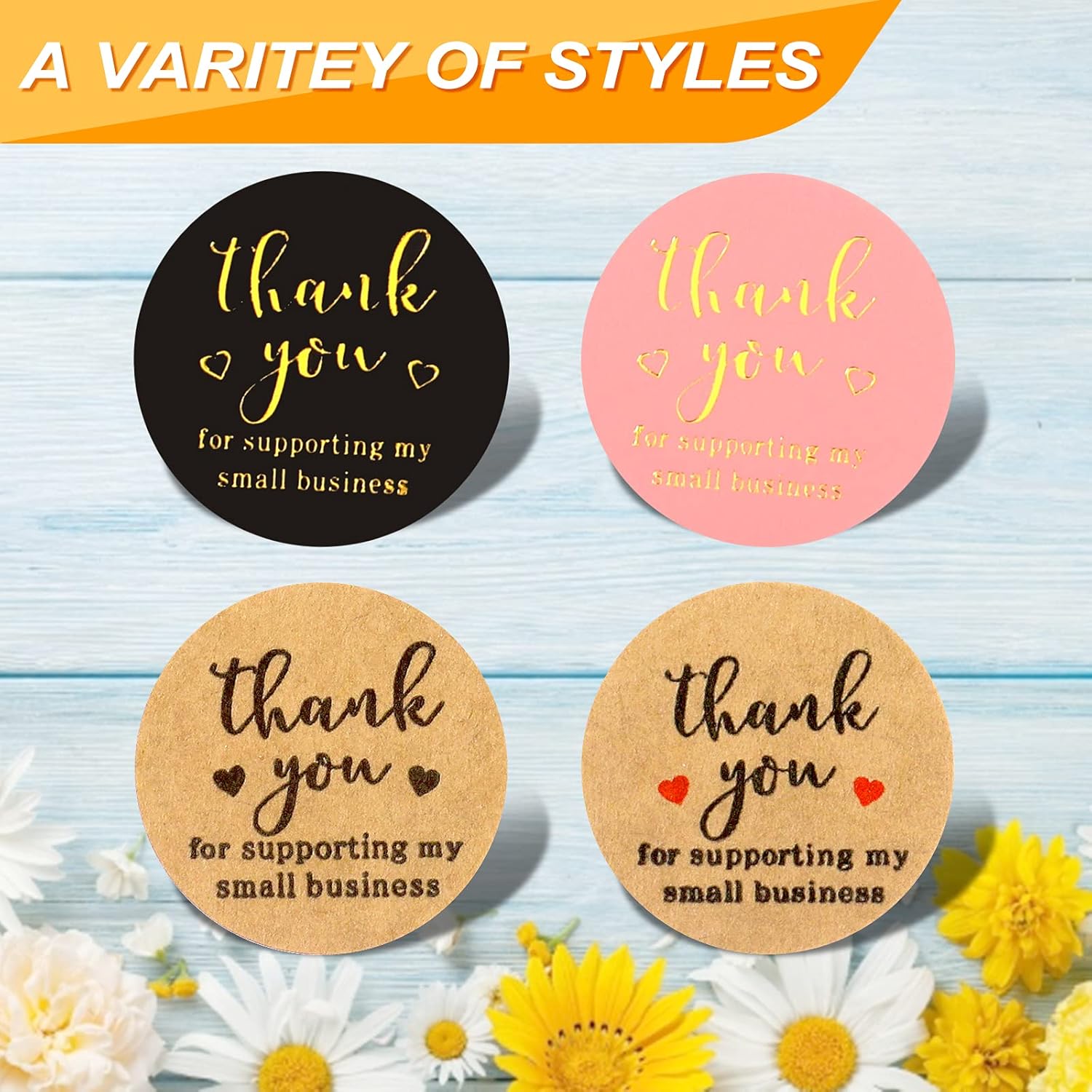 Thank You Round Stickers for Supporting My Small Business Adhesive Labels, 3-Color, 1inch (2000Pcs, 4 Rolls, Each roll 500Pcs) - - Image 3